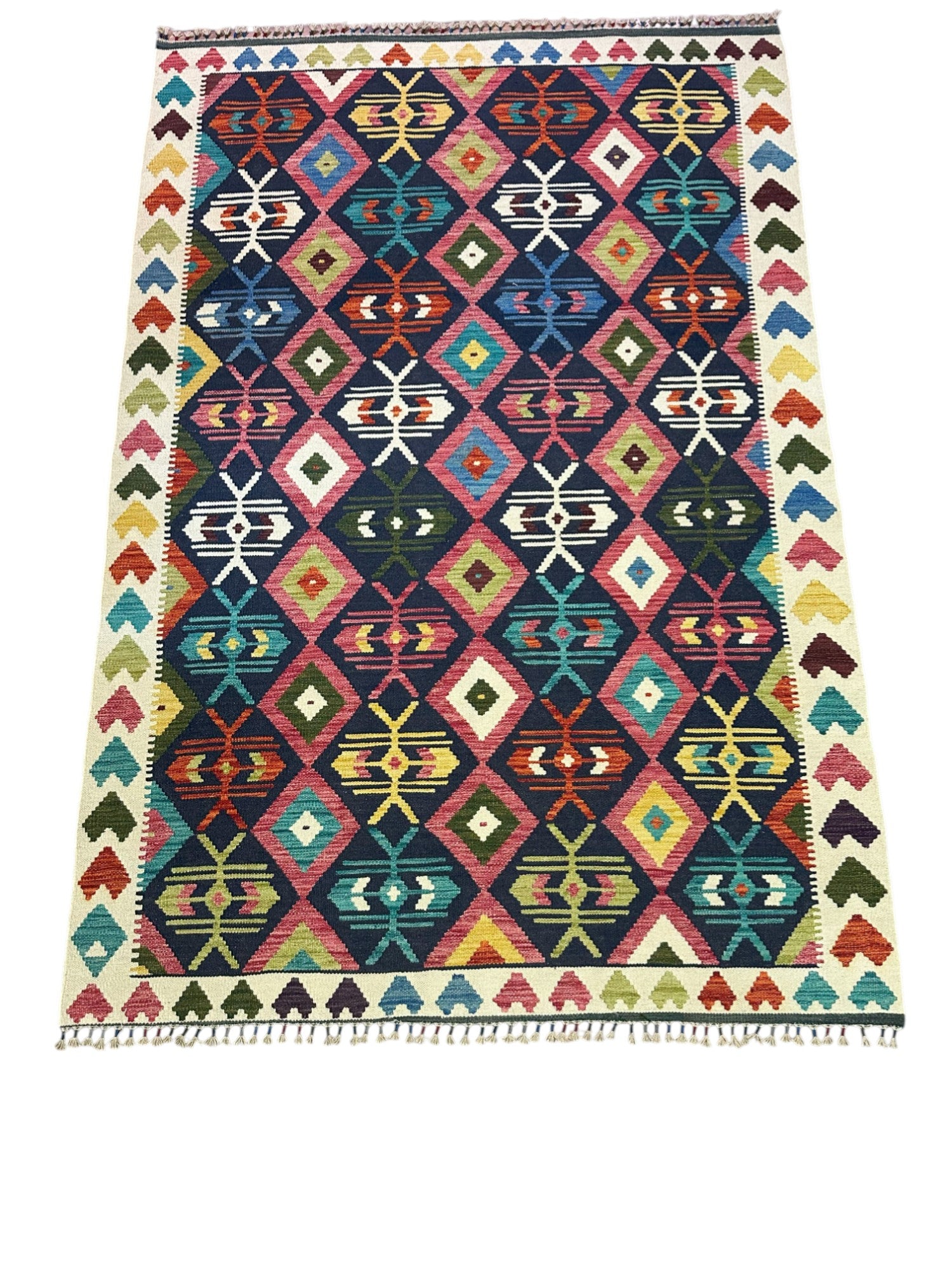 Hand-Woven Afghani Kilim Wool Rug 5'9" x 8'5"
