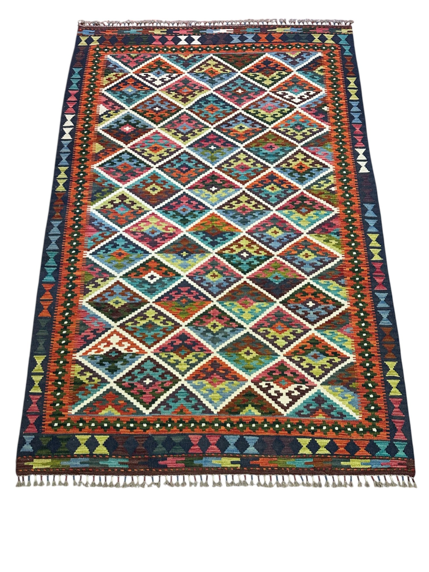 Hand-Woven Afghani Kilim Wool Rug 5'6" x 8'2"