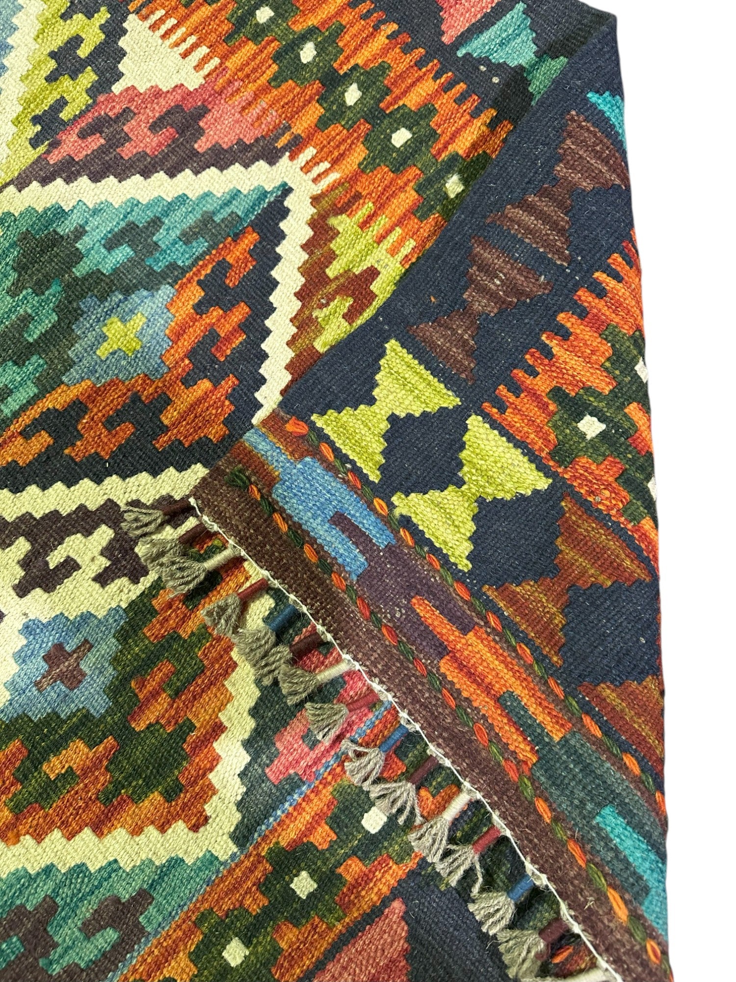 Hand-Woven Afghani Kilim Wool Rug 5'6" x 8'2"