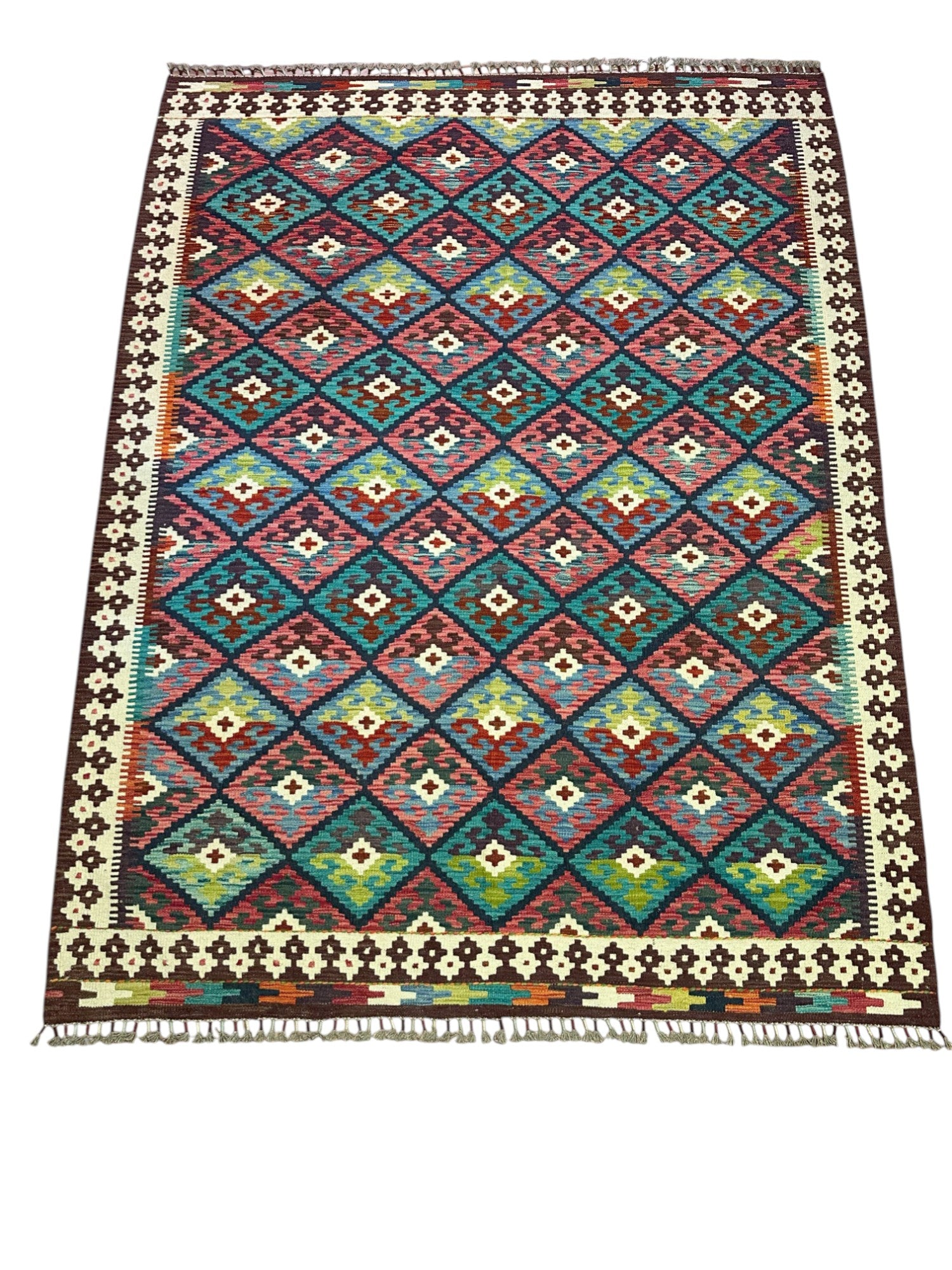 Hand-Woven Afghani Kilim Wool Rug 6' x 7'7"
