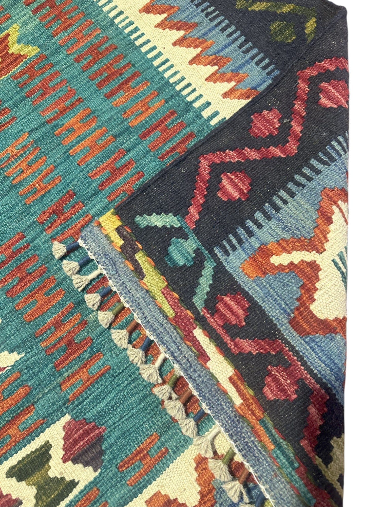 Hand-Woven Afghani Kilim Wool Rug 4'1" x 5'9"