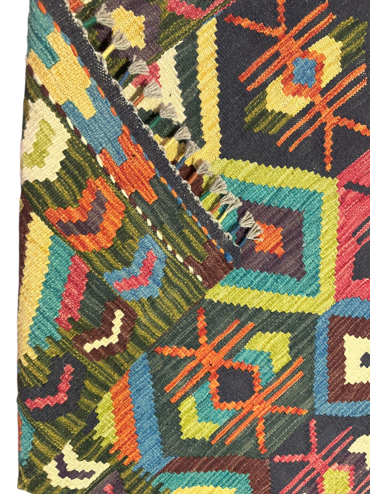 Hand-Woven Afghani Kilim Wool Rug 4'2" x 5'9"