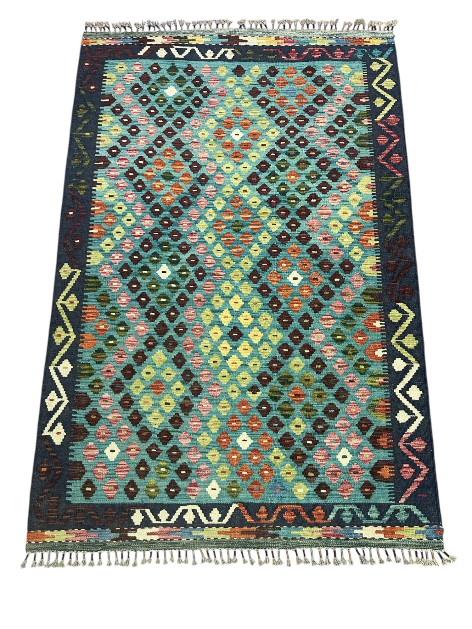 Hand-Woven Afghani Kilim Wool Rug 4'1" x 6'3"