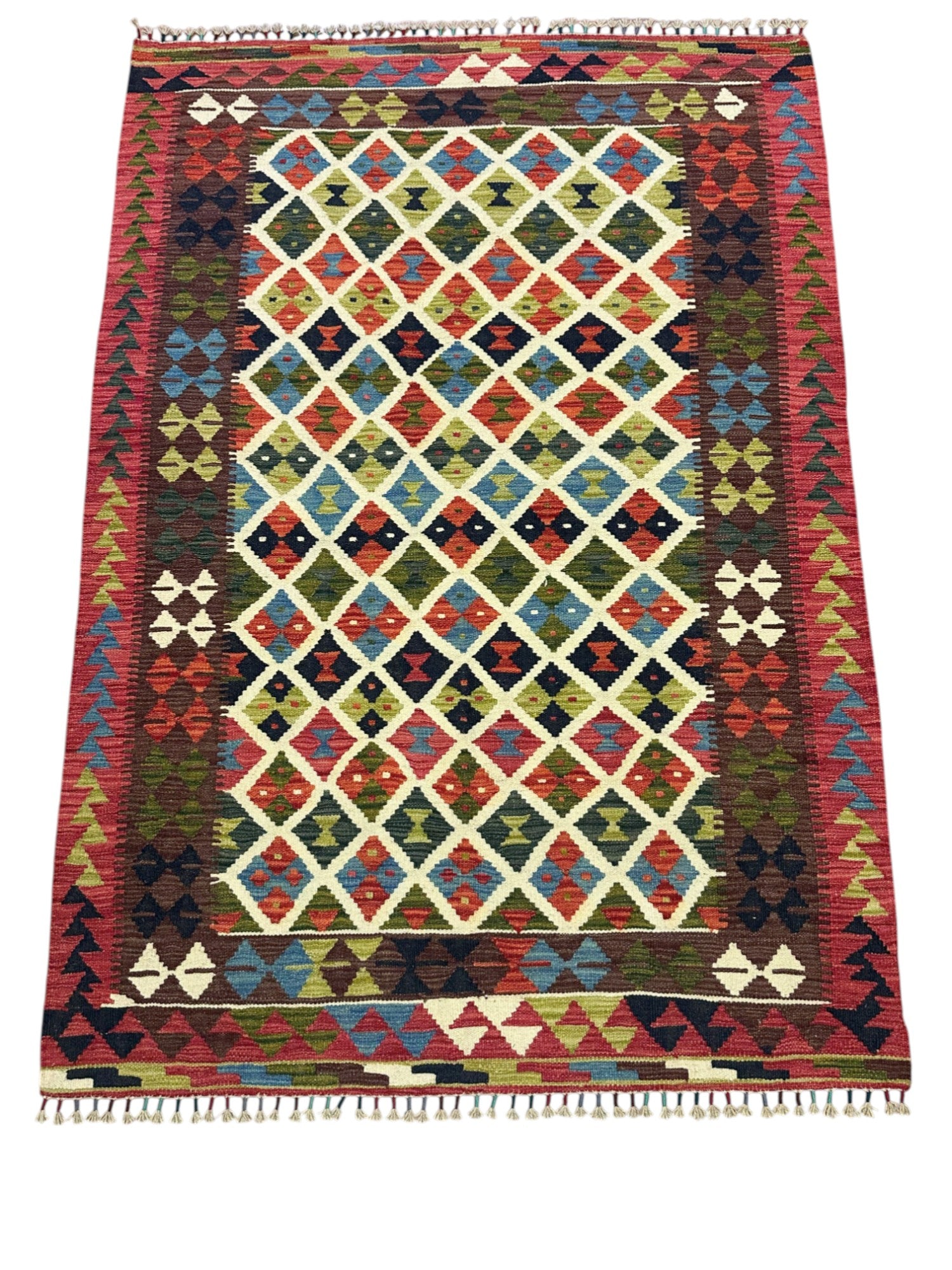 Hand-Woven Afghani Kilim Wool Rug 4'4" x 6'2"
