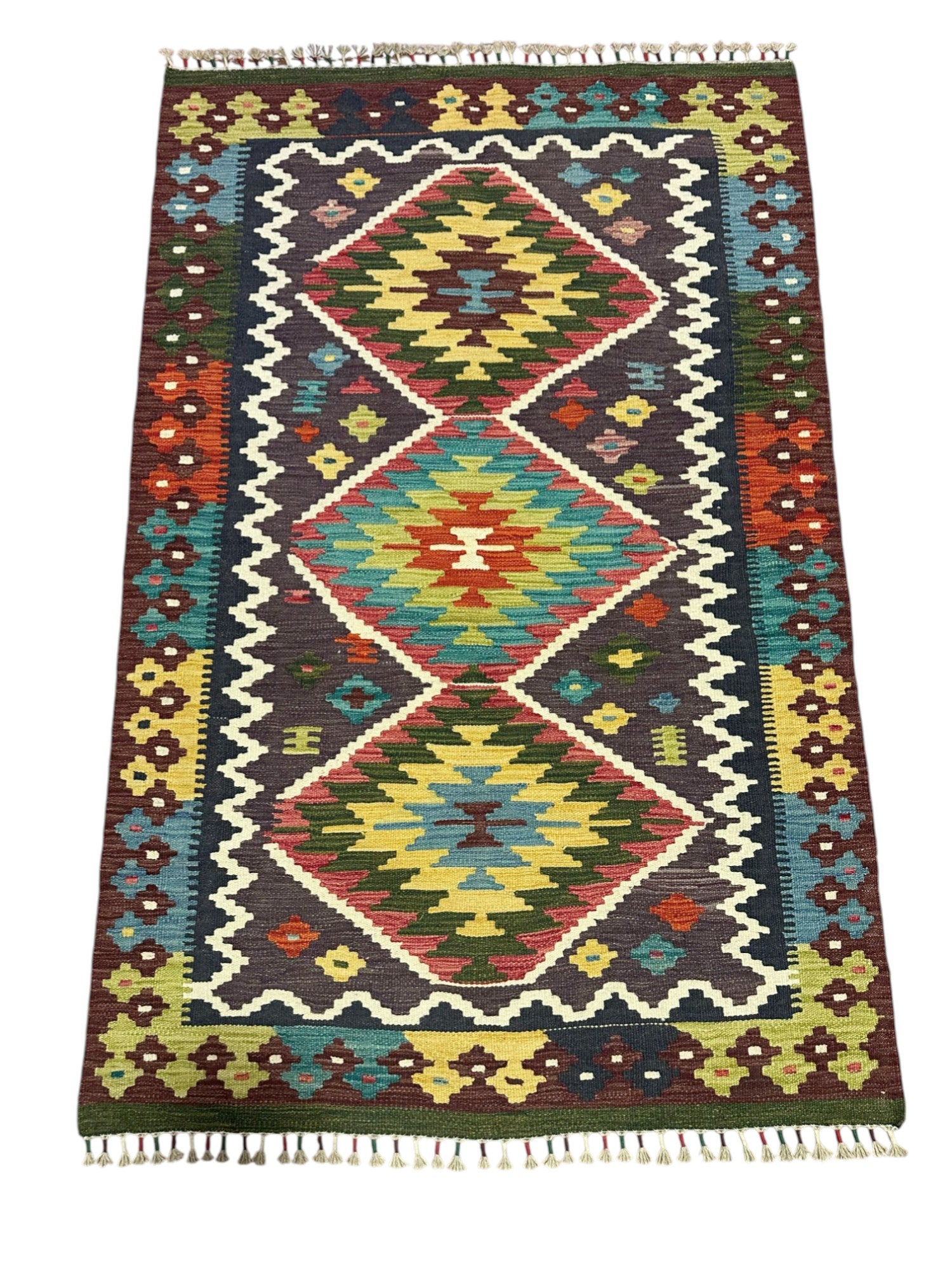Hand-Woven Afghani Kilim Wool Rug 3'10" x 5'11"