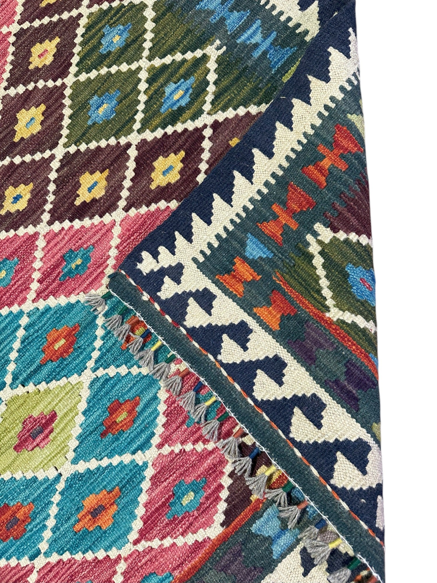 Hand-Woven Afghani Kilim Wool Rug 4'2" x 5'10"
