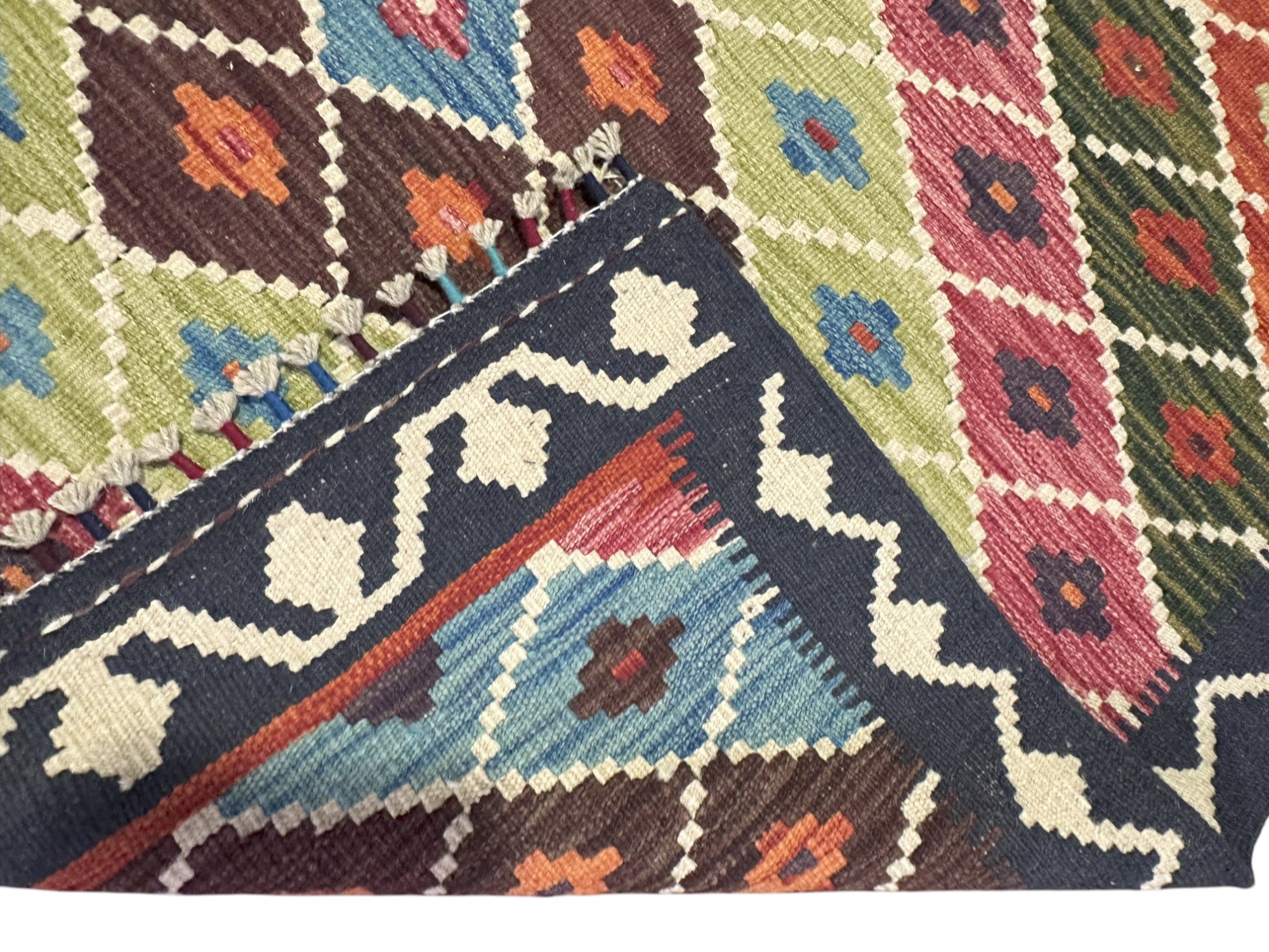 Hand-Woven Afghani Kilim Wool Rug 4'2" x 5'9"