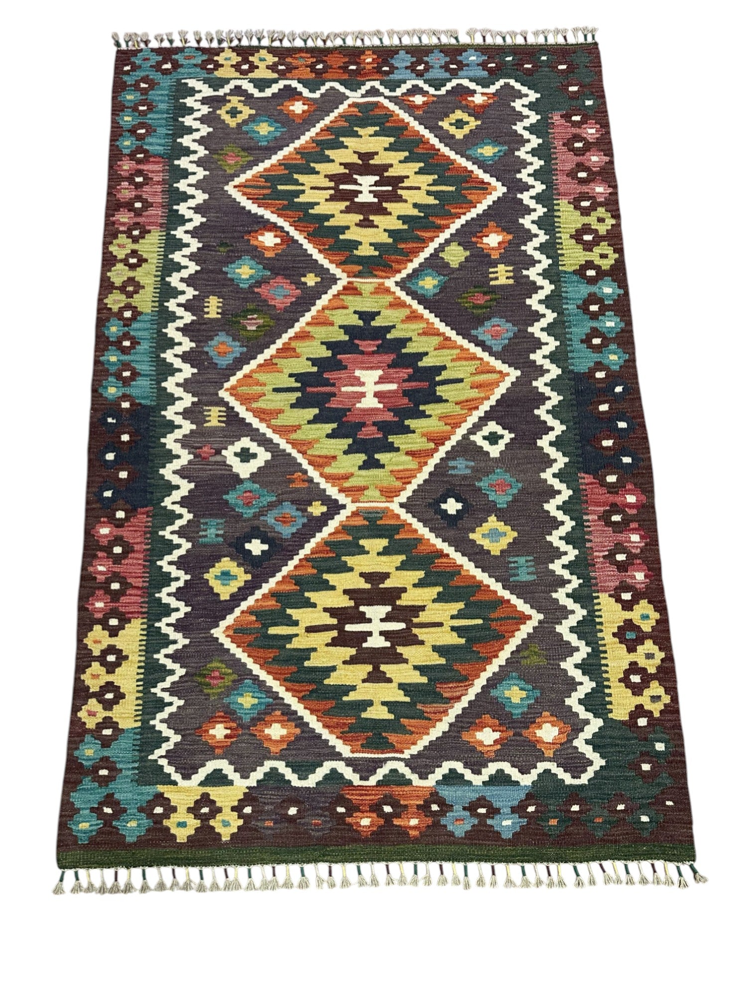 Hand-Woven Afghani Kilim Wool Rug 3'11" x 6'1"