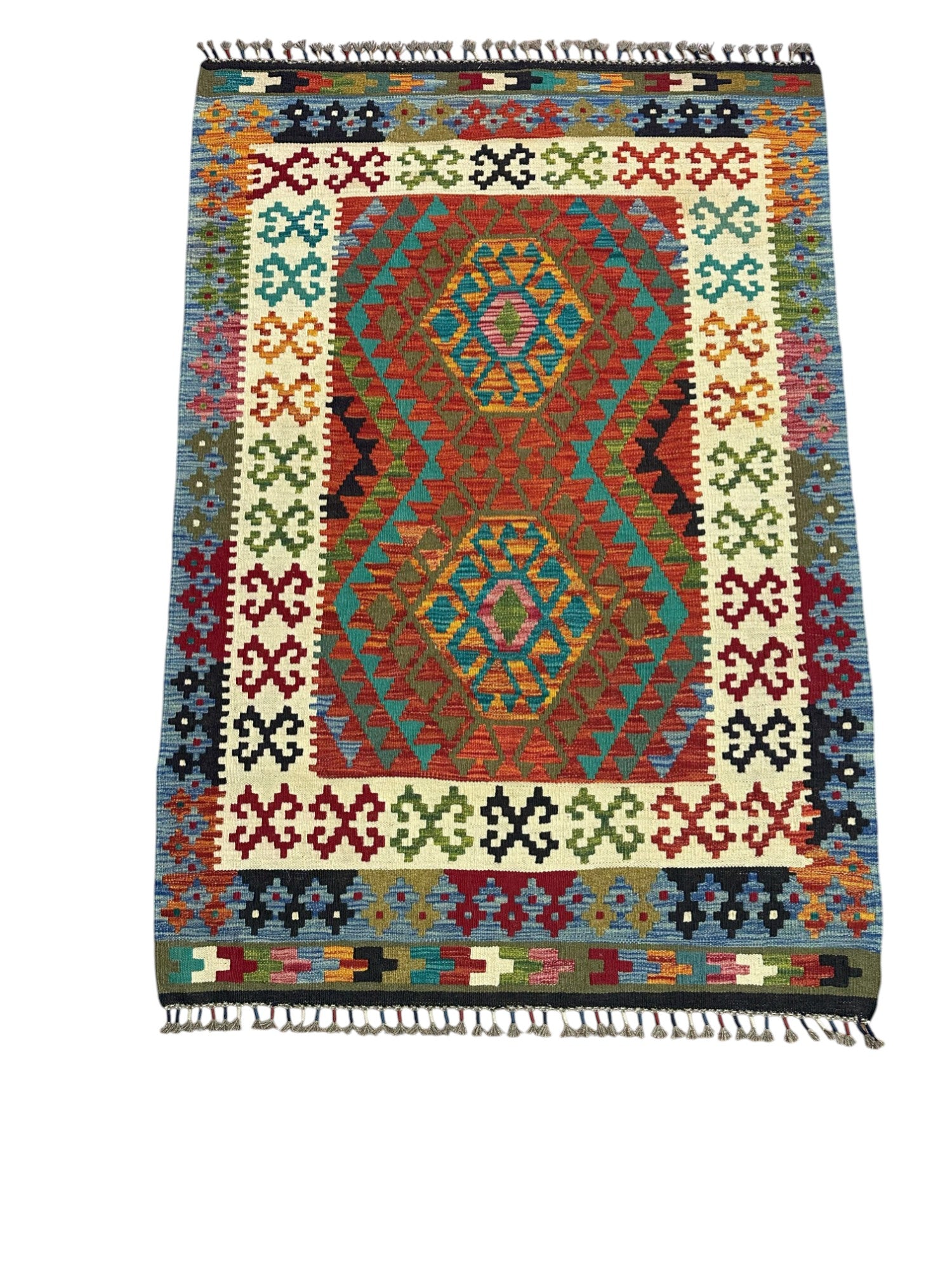 Hand-Woven Afghani Kilim Wool Rug 3'11" x 5'7"