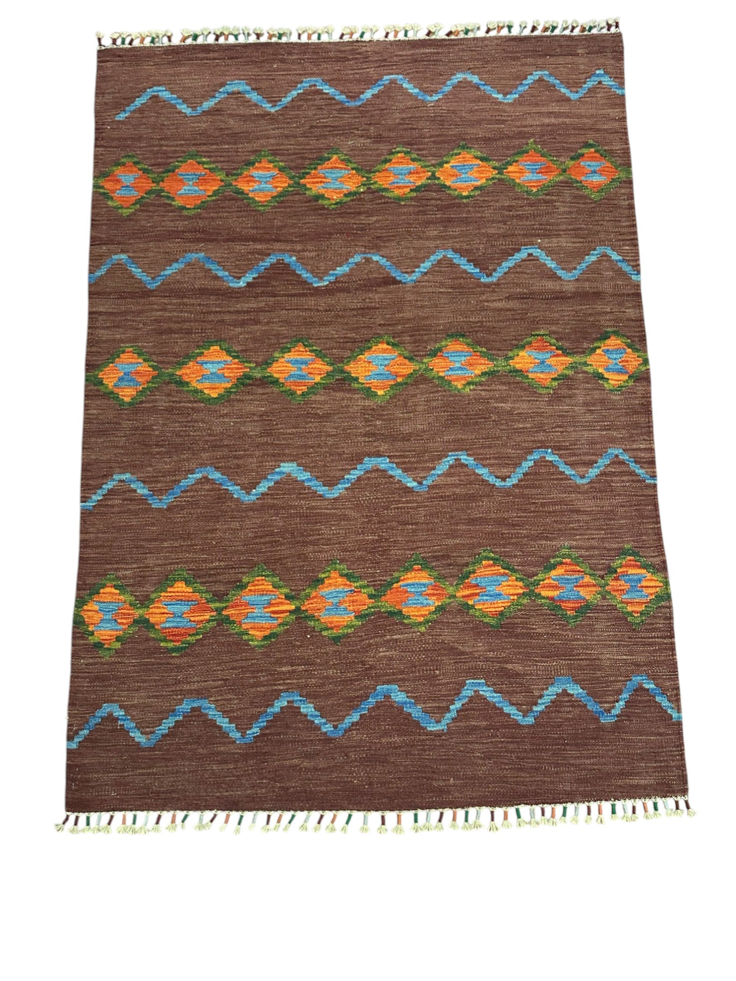 Hand-Woven Afghani Kilim Wool Rug 4' x 5'10"