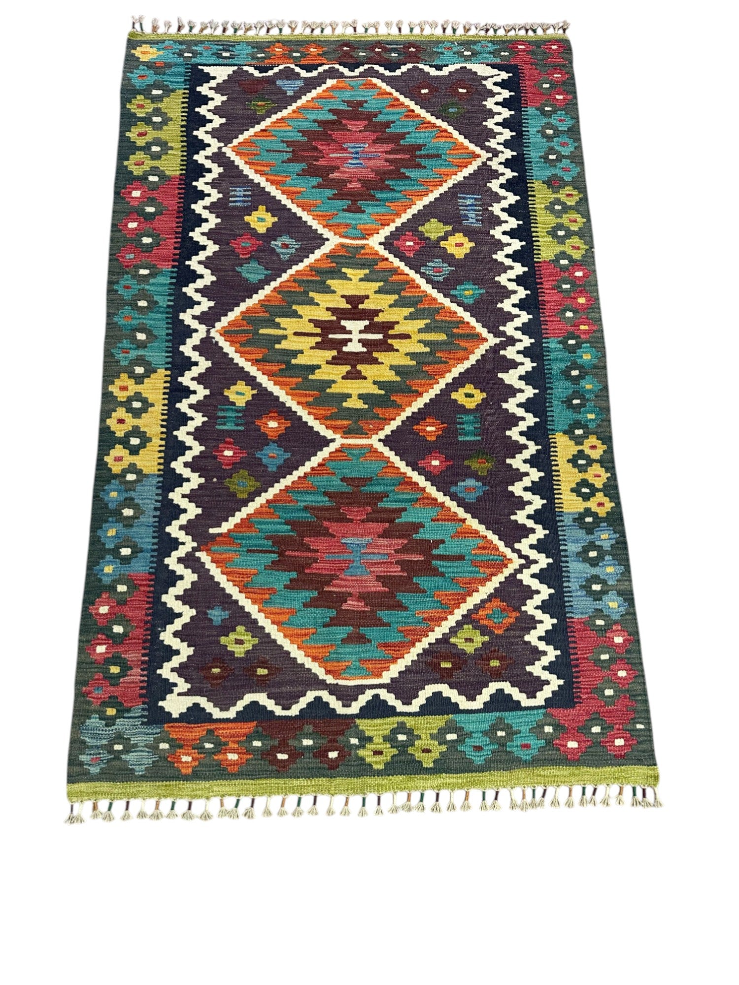 Hand-Woven Afghani Kilim Wool Rug 3'10" x 6'2"