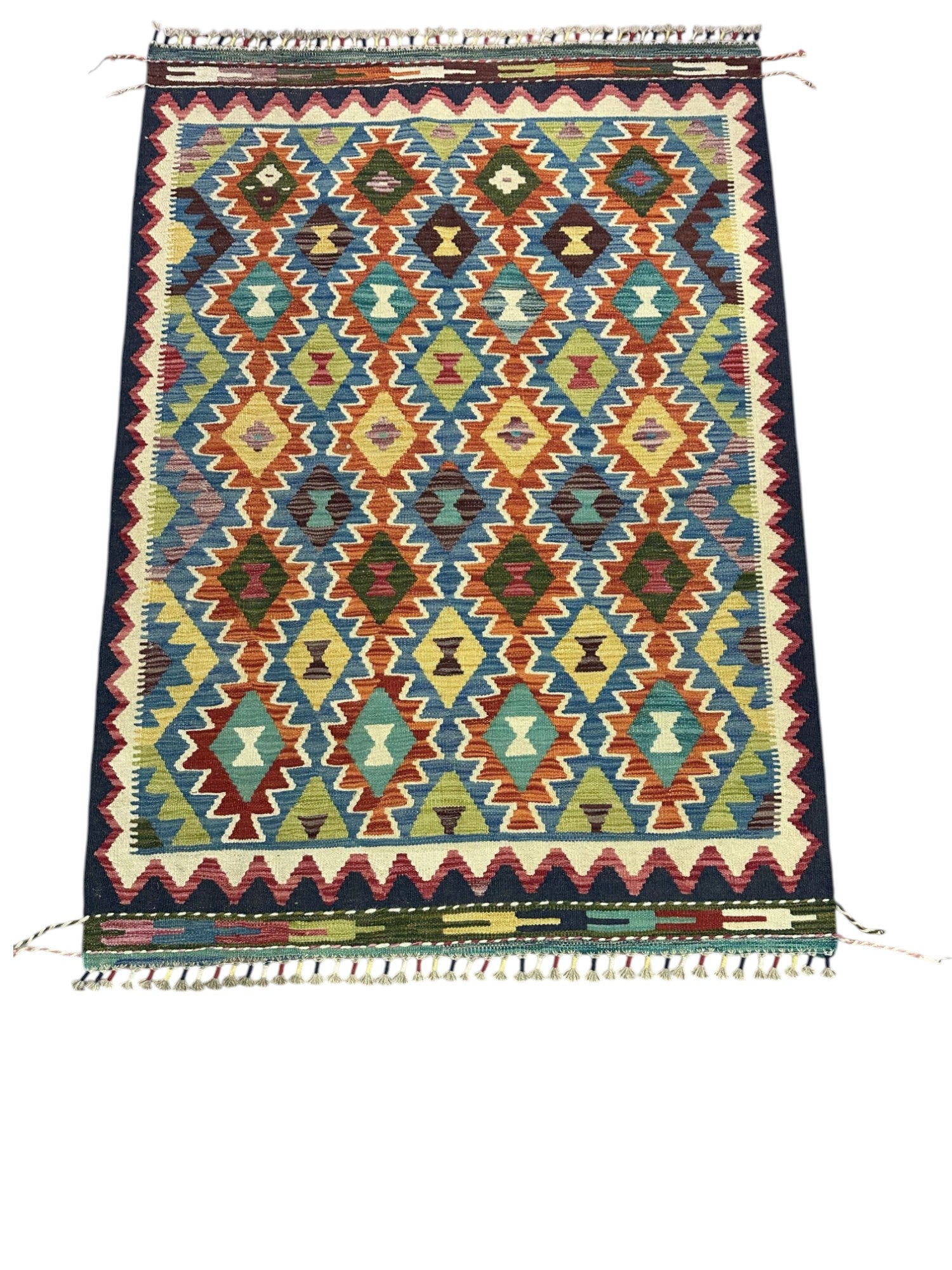 Hand-Woven Afghani Kilim Wool Rug 4'2" x 5'10"