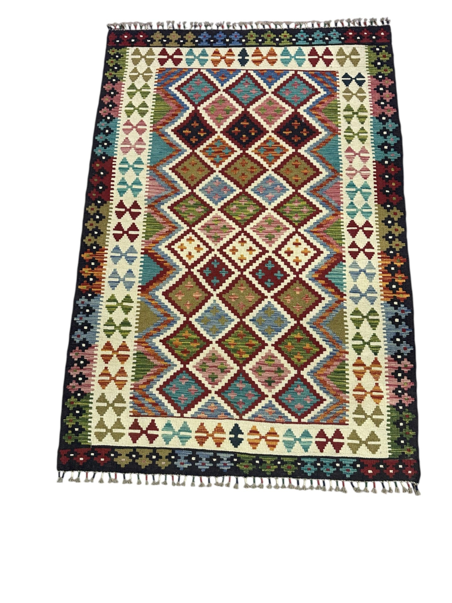 Hand-Woven Afghani Kilim Wool Rug 4'2" x 6'1"
