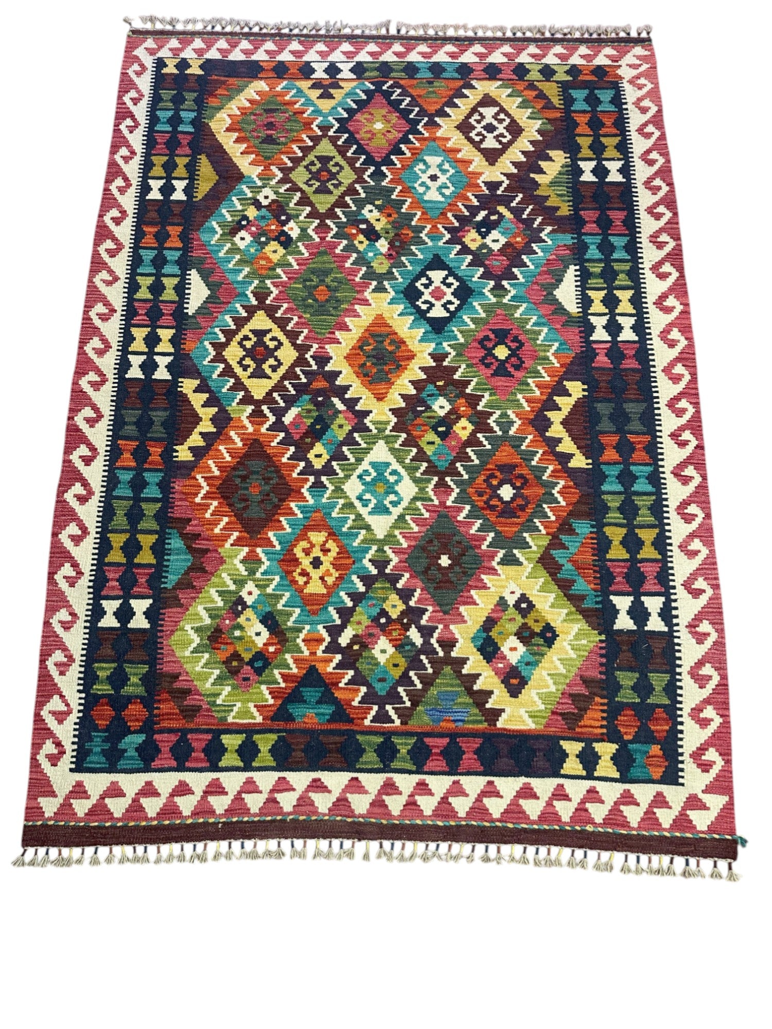 Hand-Woven Afghani Kilim Wool Rug 5'1" x 7'
