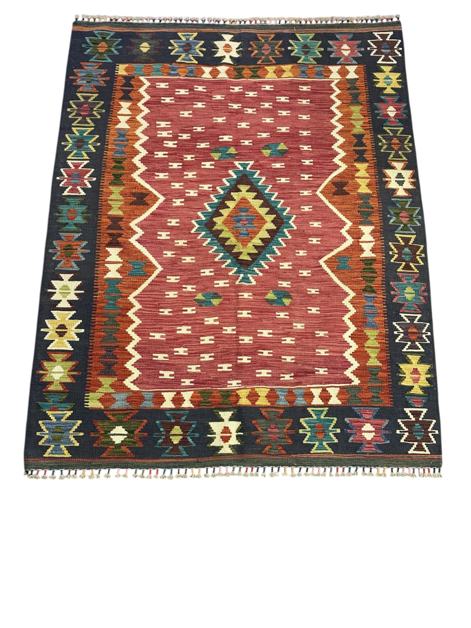 Hand-Woven Afghani Kilim Wool Rug 5'3" x 6'6"
