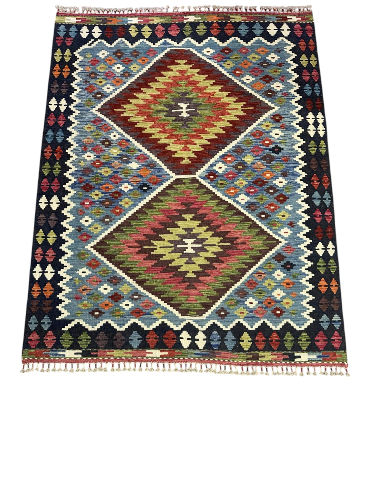 Hand-Woven Afghani Kilim Wool Rug 5'2" x 7'7"
