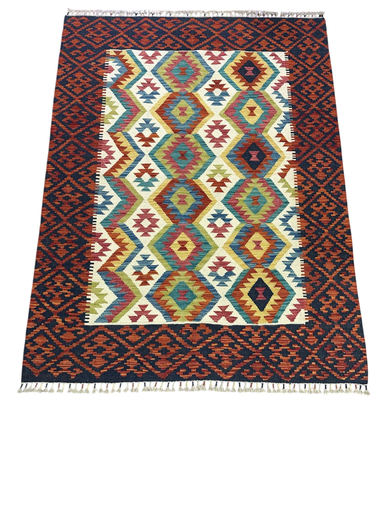 Hand-Woven Afghani Kilim Wool Rug 4'11" x 6'8"