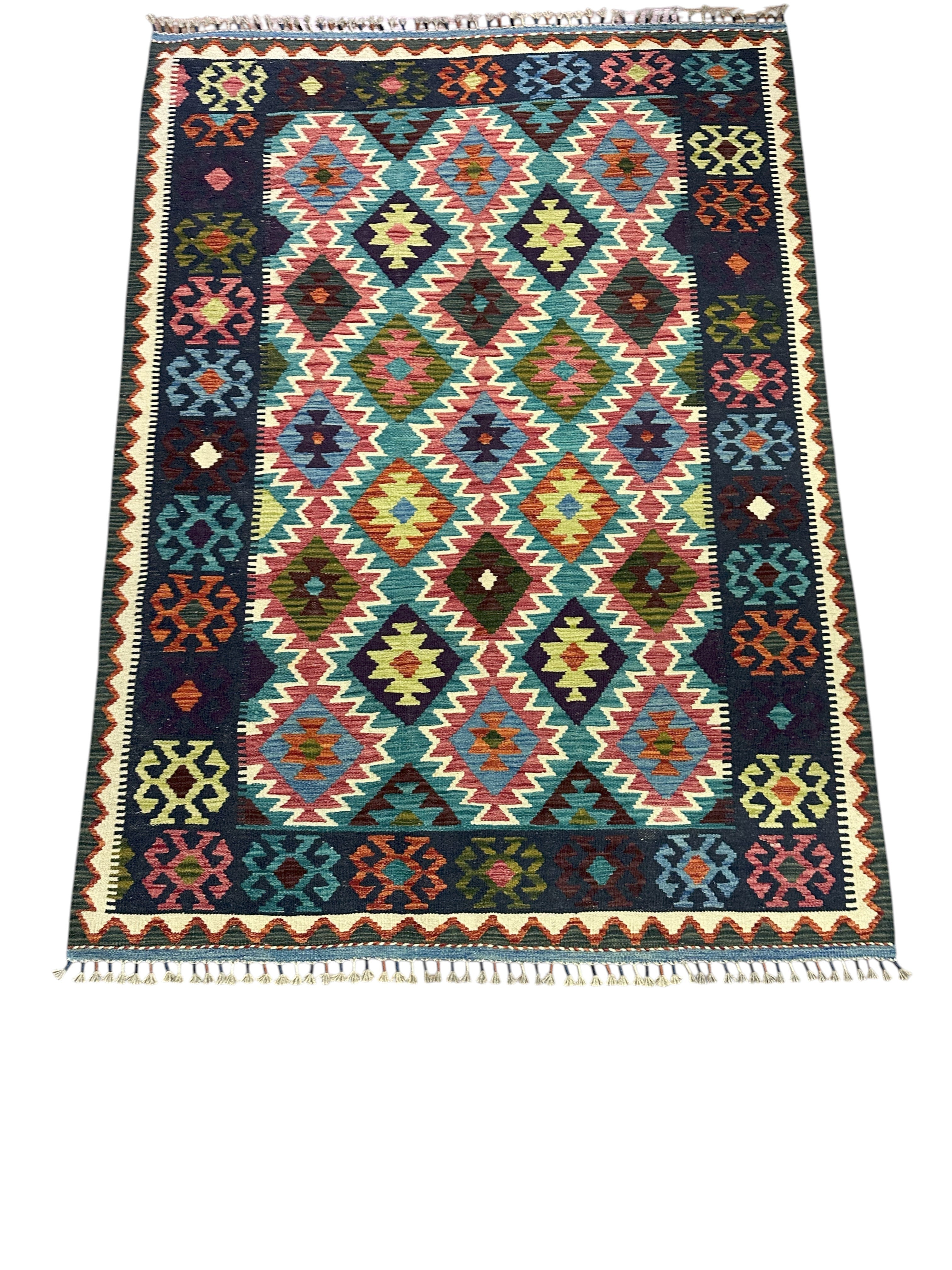 Hand-Woven Afghani Kilim Wool Rug 4'11" x 6'11"