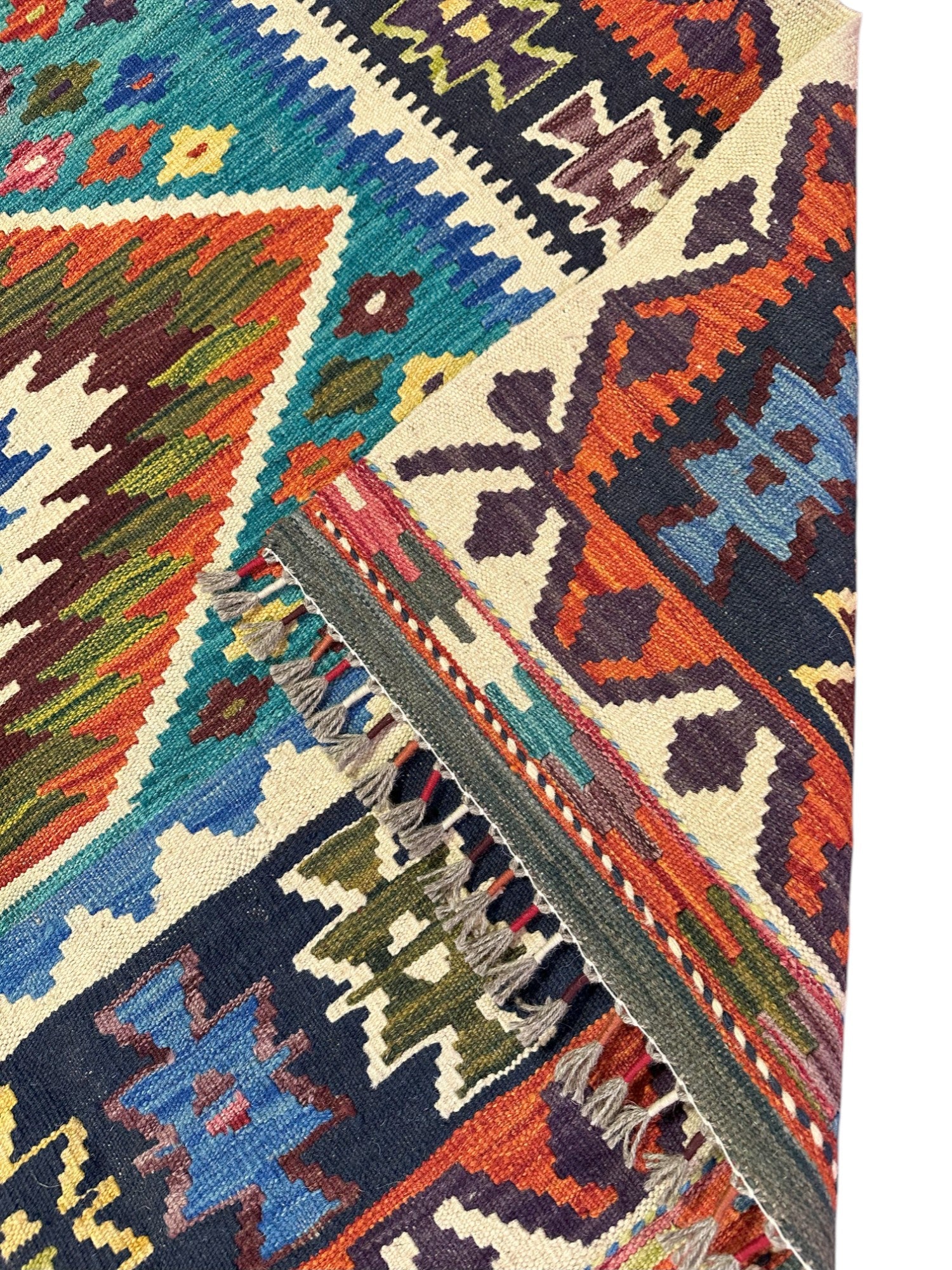 Hand-Woven Afghani Kilim Wool Rug 5'1" x 6'10"