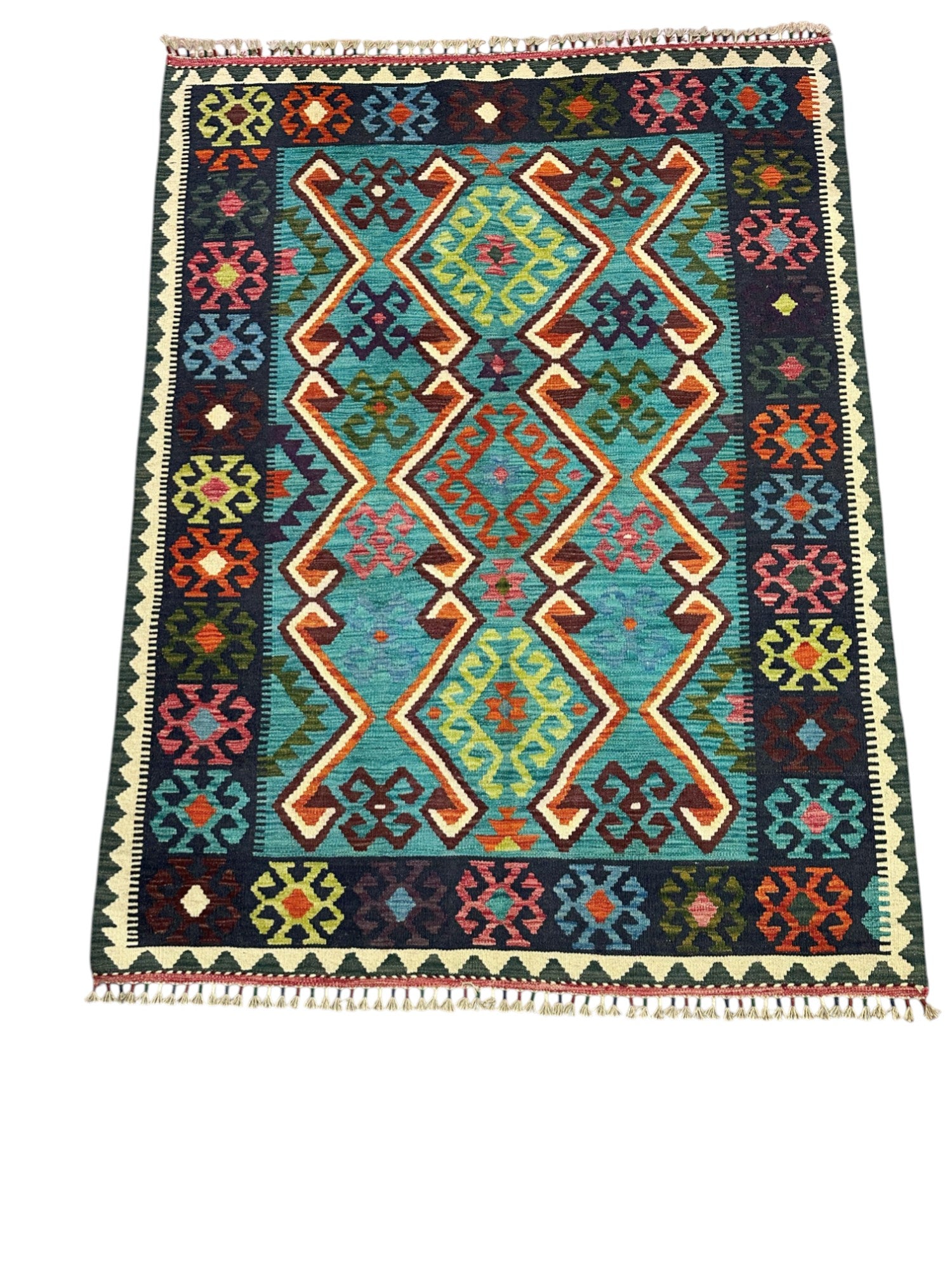 Hand-Woven Afghani Kilim Wool Rug 5' x 6'7"