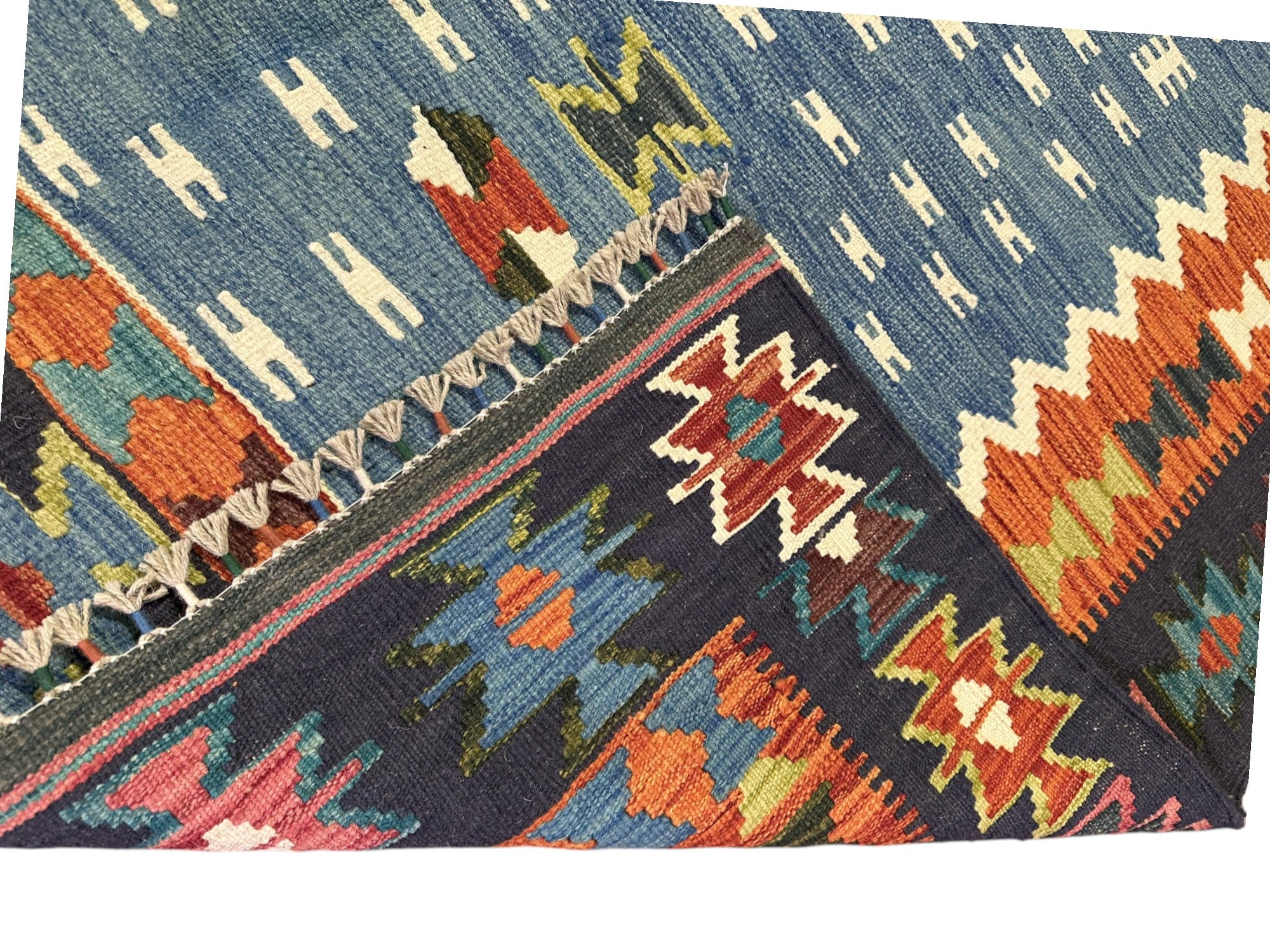 Hand-Woven Afghani Kilim Wool Rug 5'1" x 6'11"