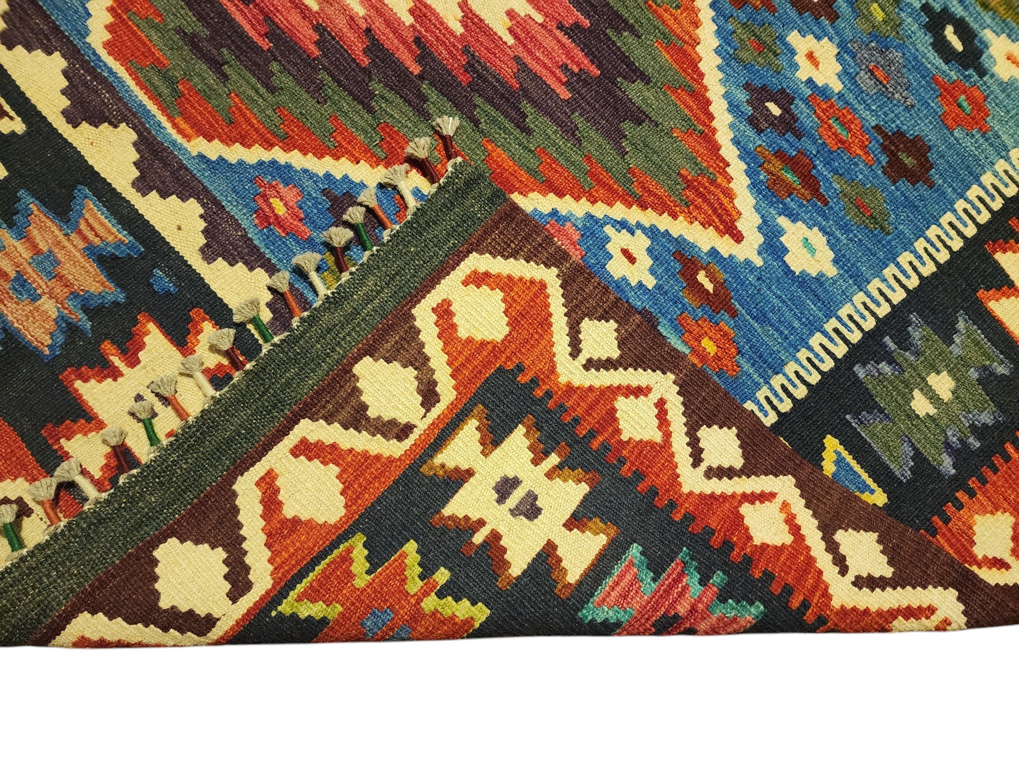 Hand-Woven Afghani Kilim Wool Rug 5'1" x 6'7"