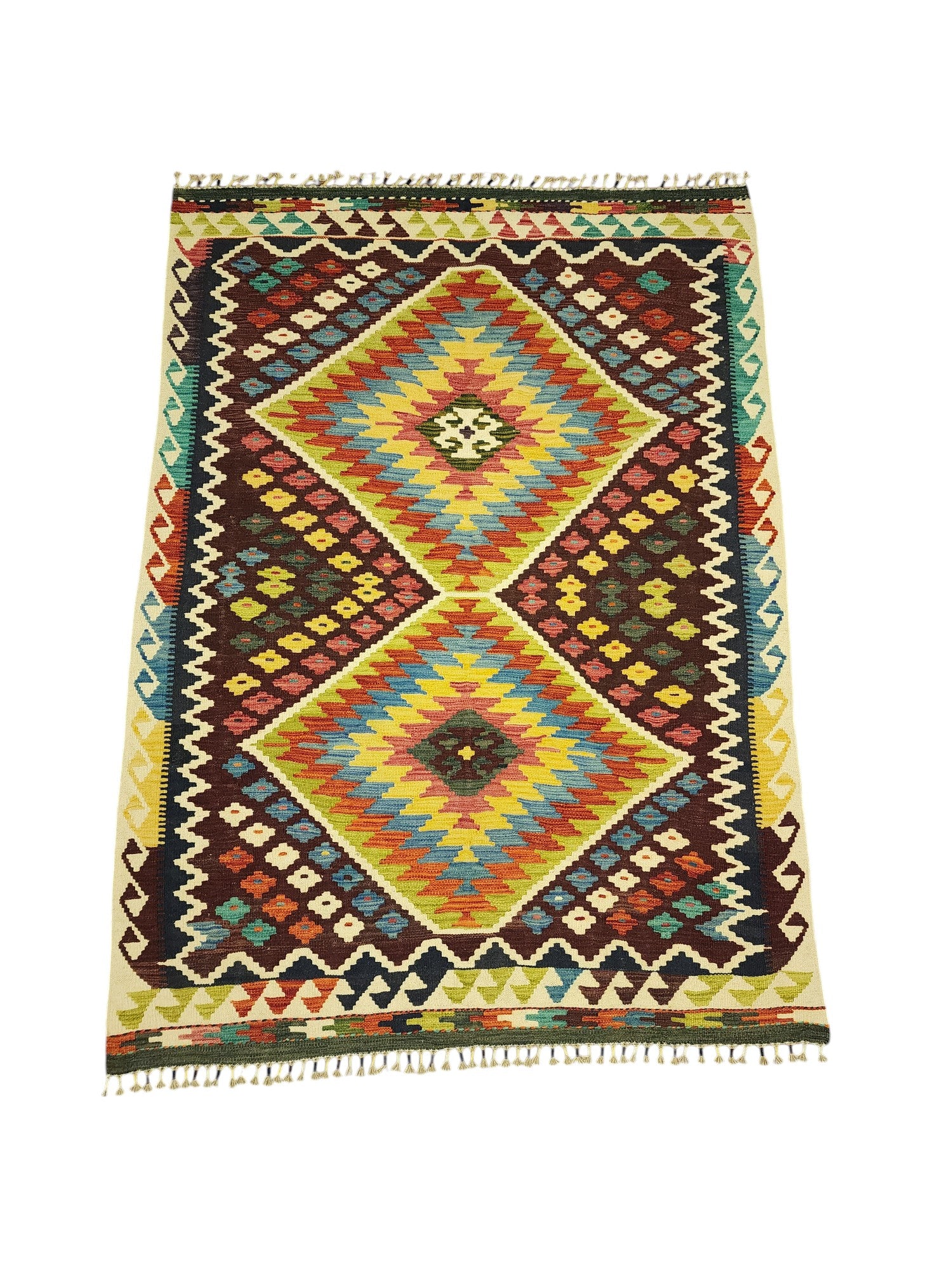 Hand-Woven Afghani Kilim Wool Rug 5' x 6'9"