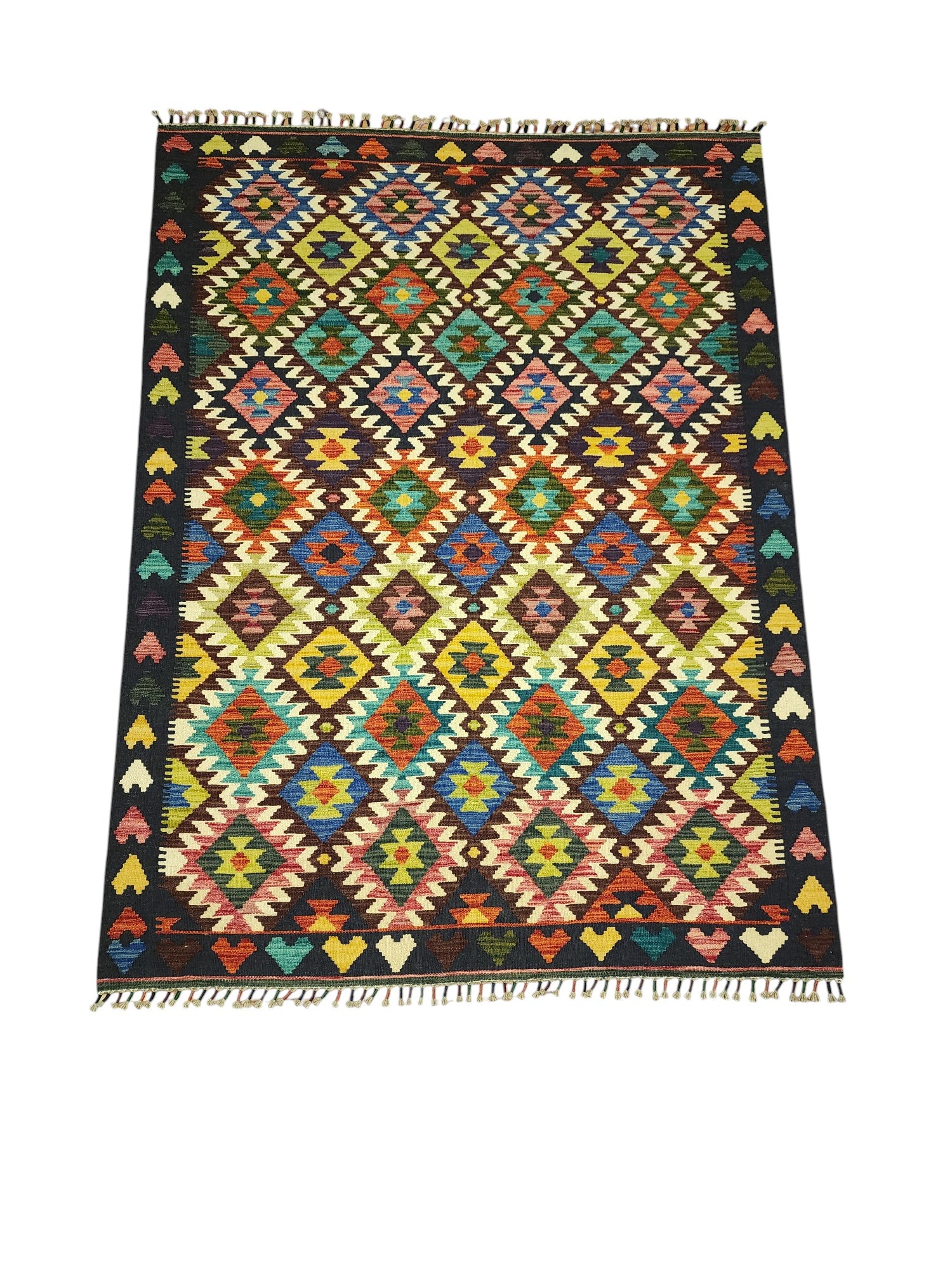 Hand-Woven Afghani Kilim Wool Rug 5' x 6'8"