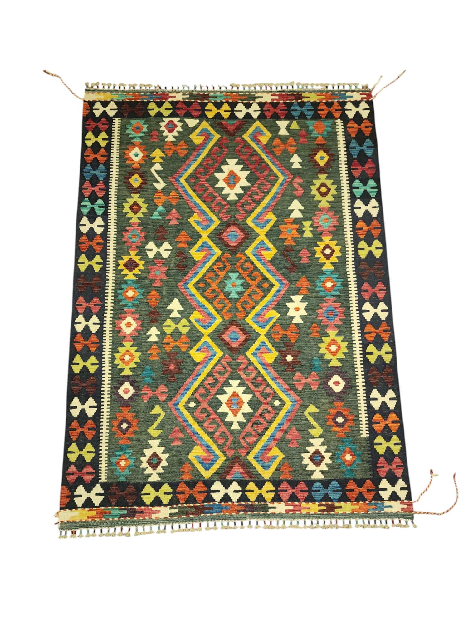 Hand-Woven Afghani Kilim Wool Rug 4'11" x 6'8"