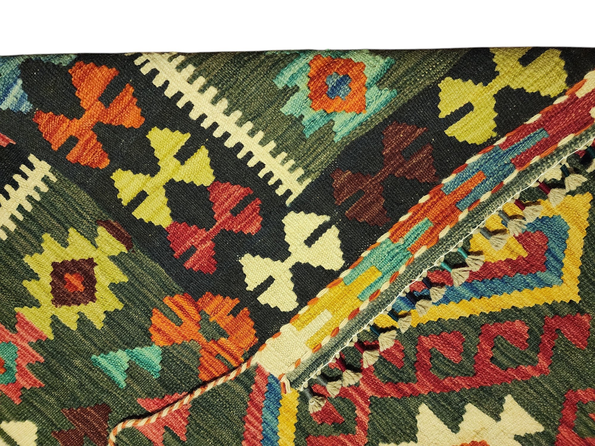 Hand-Woven Afghani Kilim Wool Rug 4'11" x 6'8"