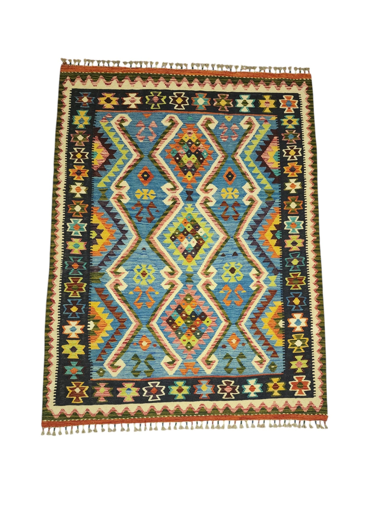 Hand-Woven Afghani Kilim Wool Rug 4'11" x 6'7"