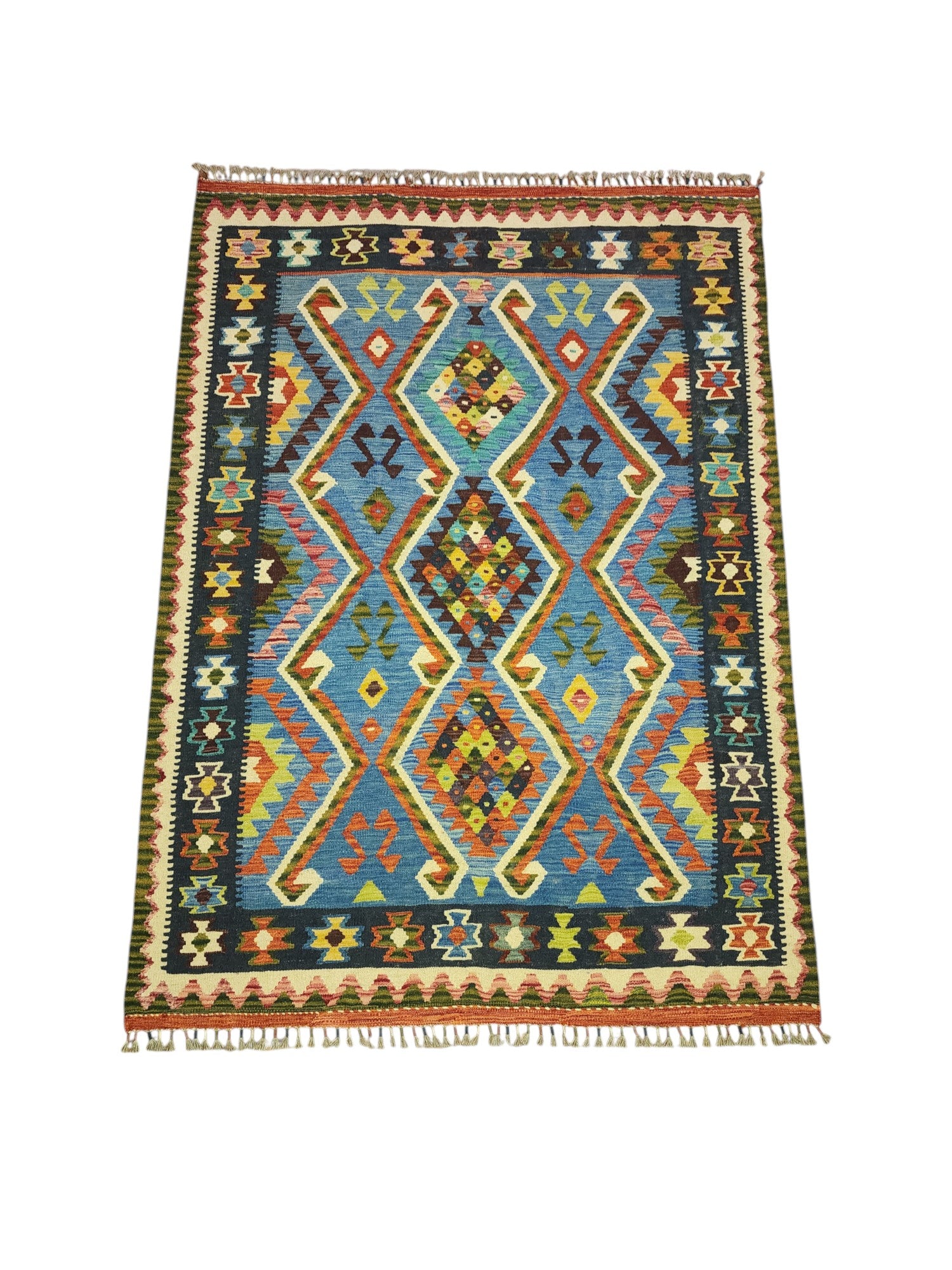 Hand-Woven Afghani Kilim Wool Rug 4'11" x 6'11"