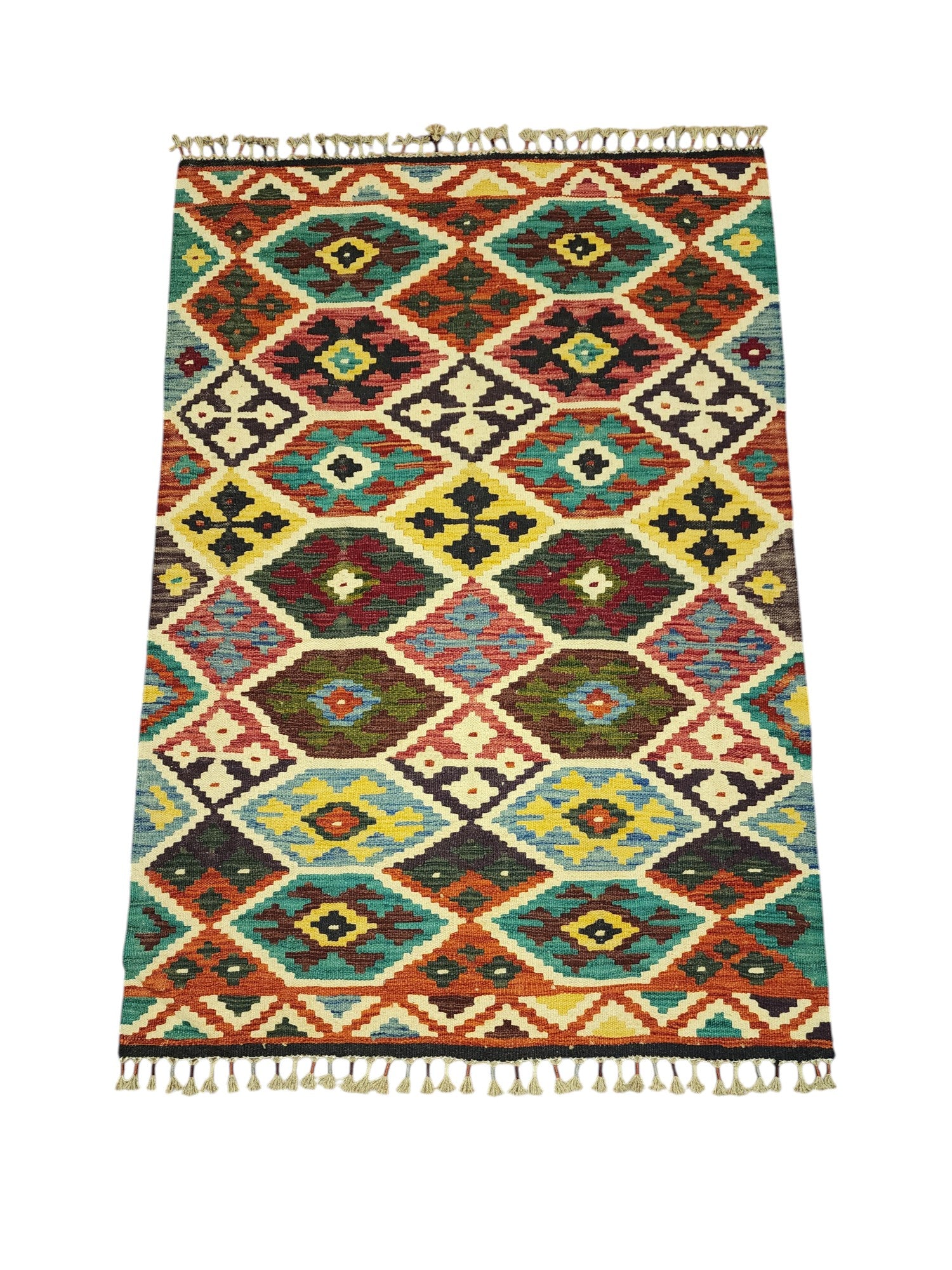 Hand-Woven Afghani Kilim Wool Rug 3'4" x 4'11"