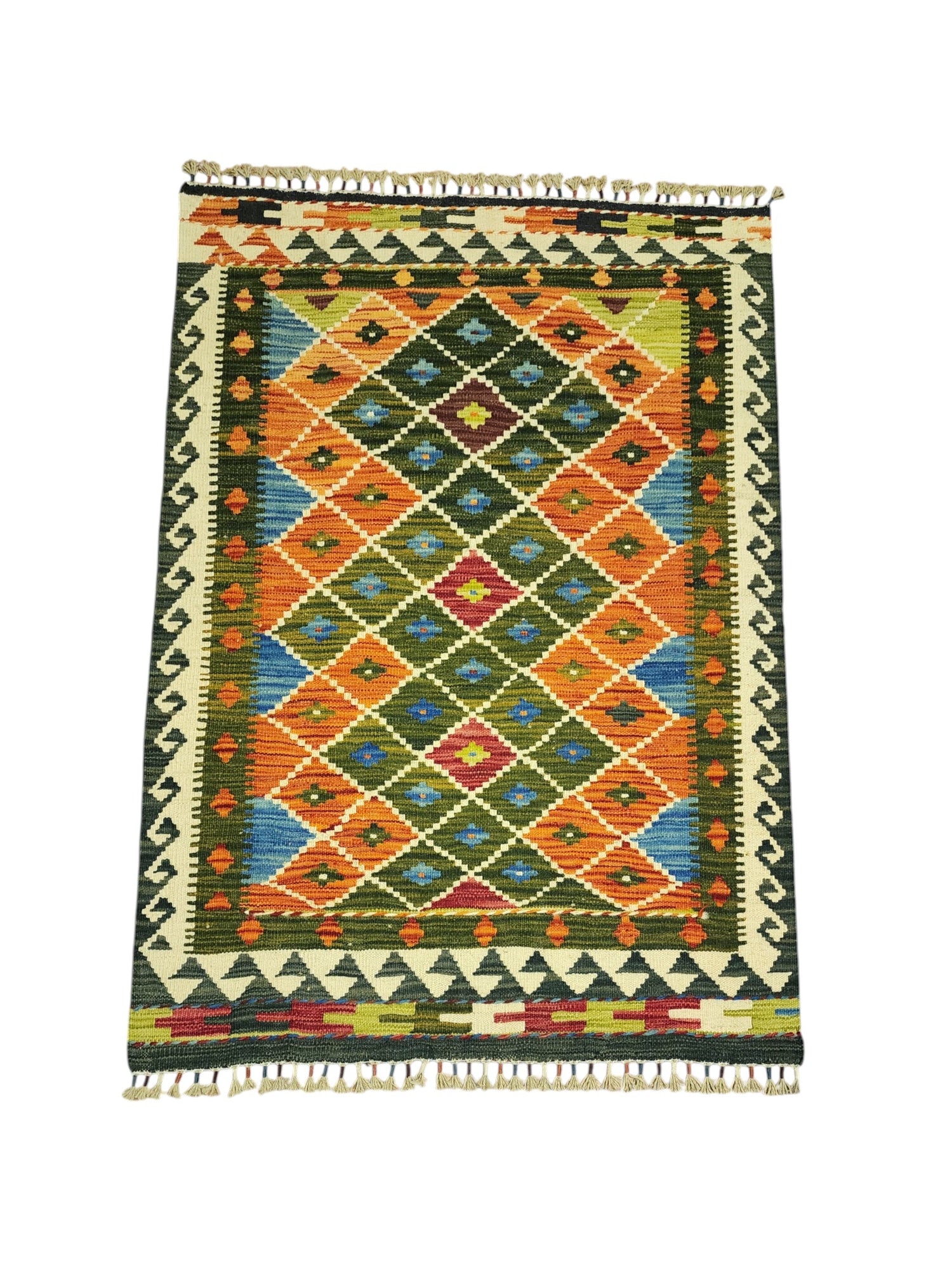 Hand-Woven Afghani Kilim Wool Rug 3'5" x 4'10"