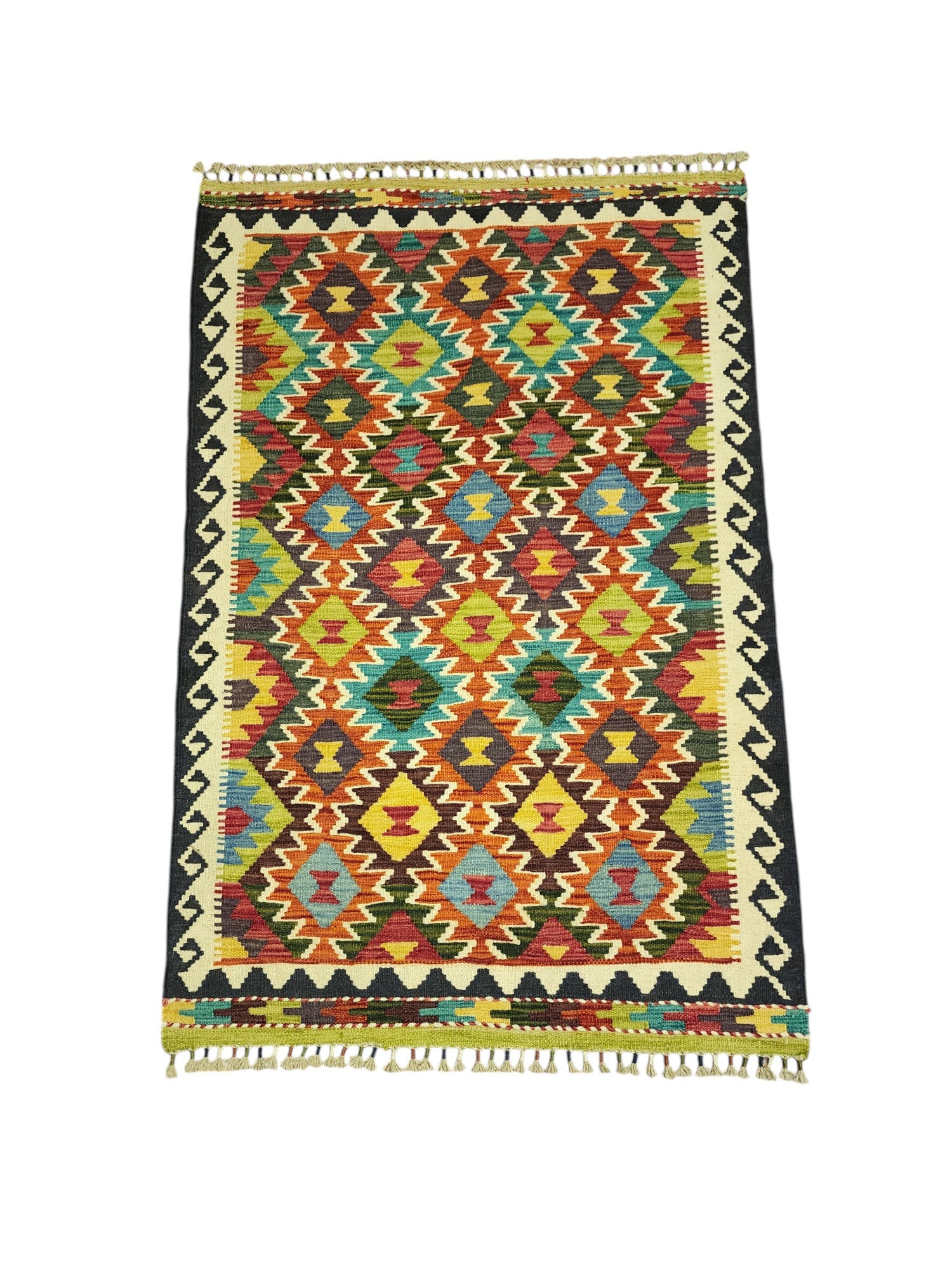 Hand-Woven Afghani Kilim Wool Rug 3'5" x 5'1"