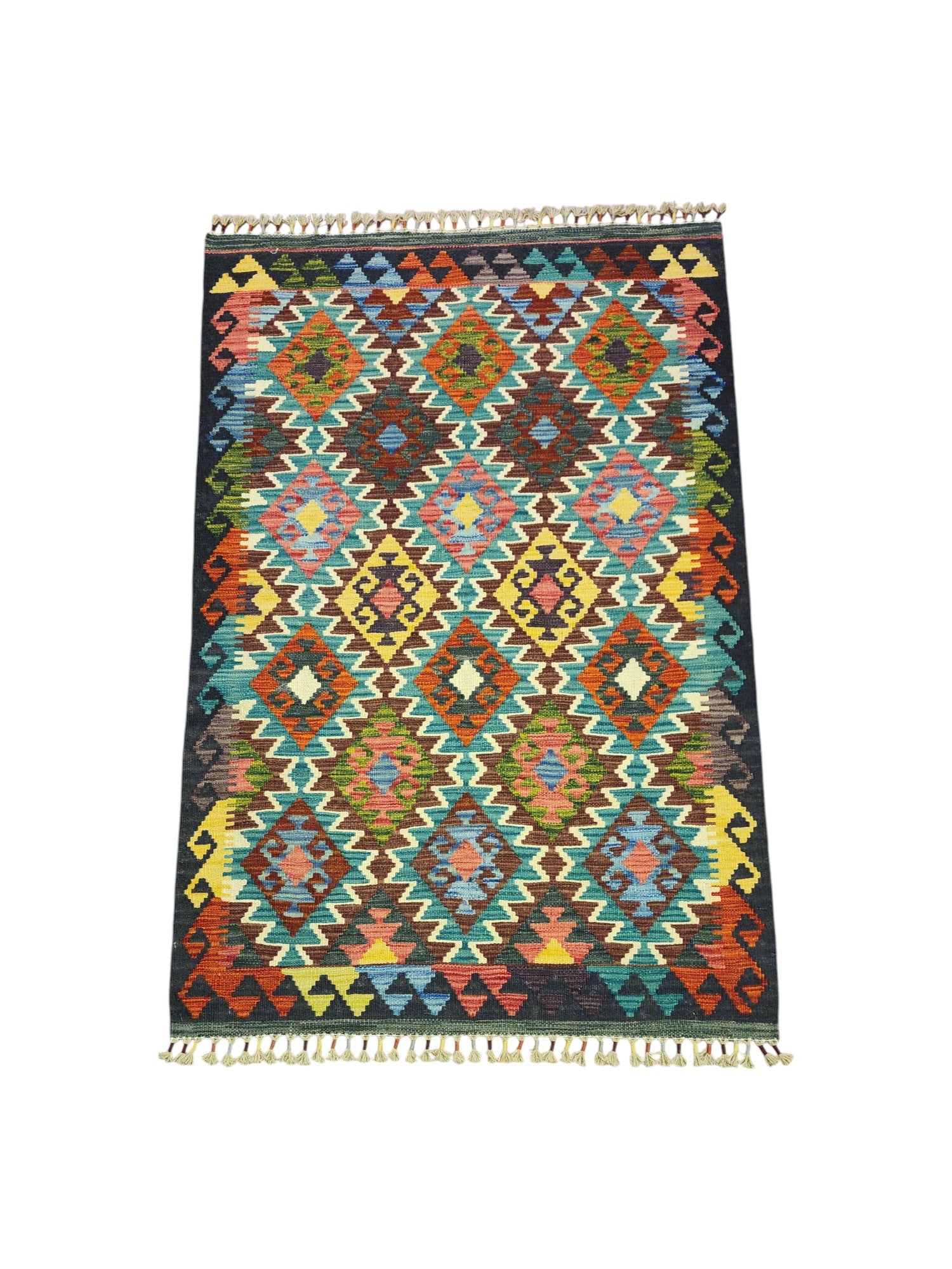 Hand-Woven Afghani Kilim Wool Rug 3'6" x 5'4"