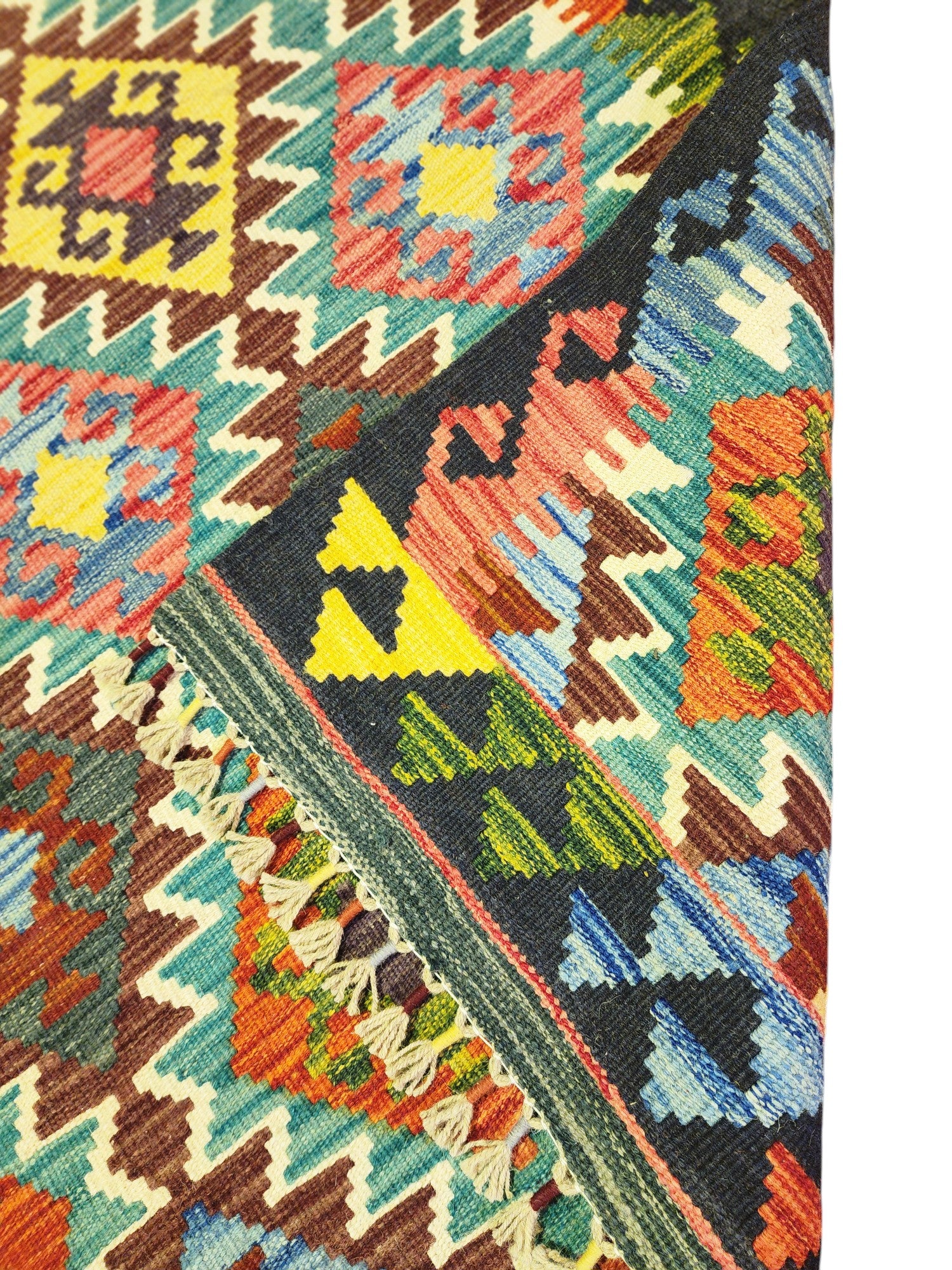 Hand-Woven Afghani Kilim Wool Rug 3'6" x 5'4"