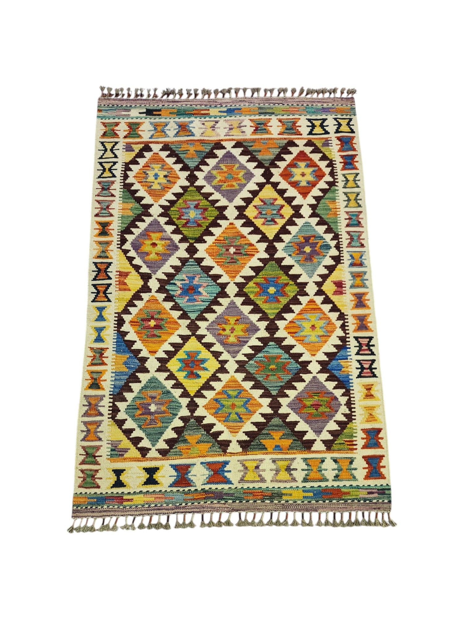 Hand-Woven Afghani Kilim Wool Rug 3'3" x 4'11"