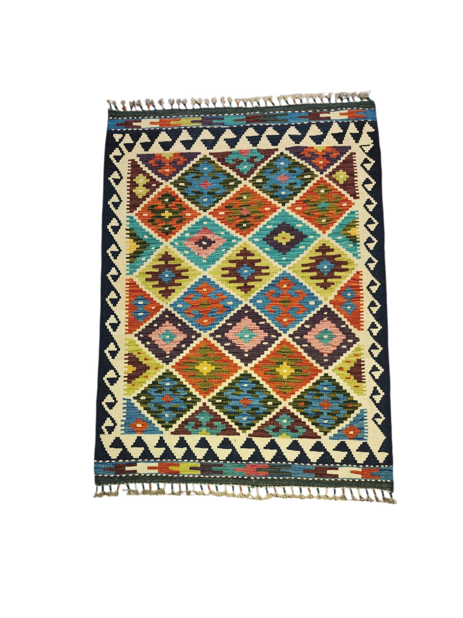 Hand-Woven Afghani Kilim Wool Rug 3'6" x 4'10"