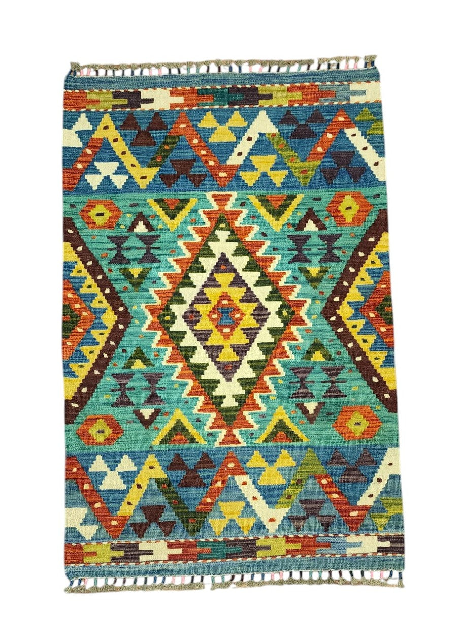 Hand-Woven Afghani Kilim Wool Rug 2'9" x 3'10"
