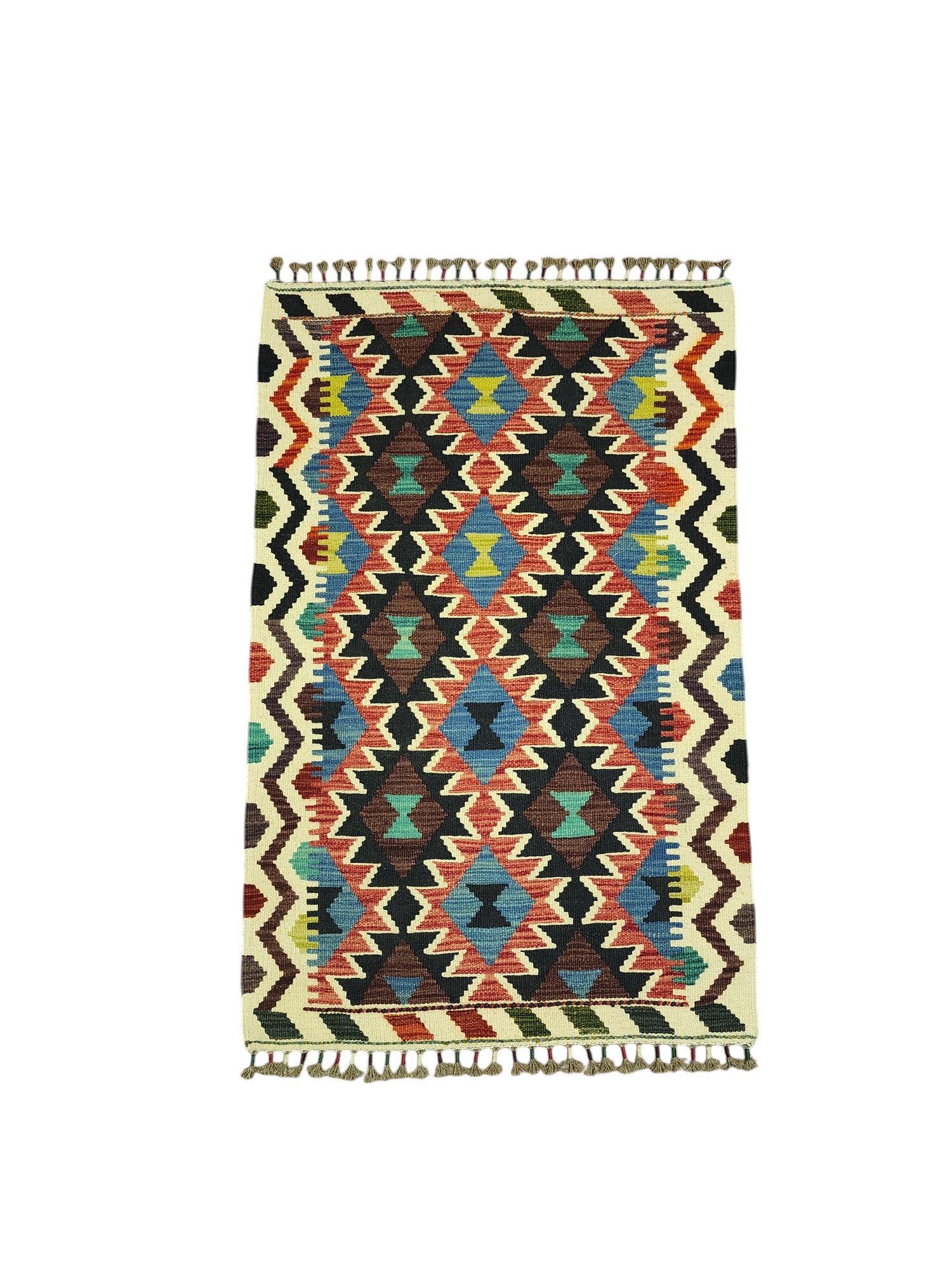 Hand-Woven Afghani Kilim Wool Rug 2'7" x 4'2"
