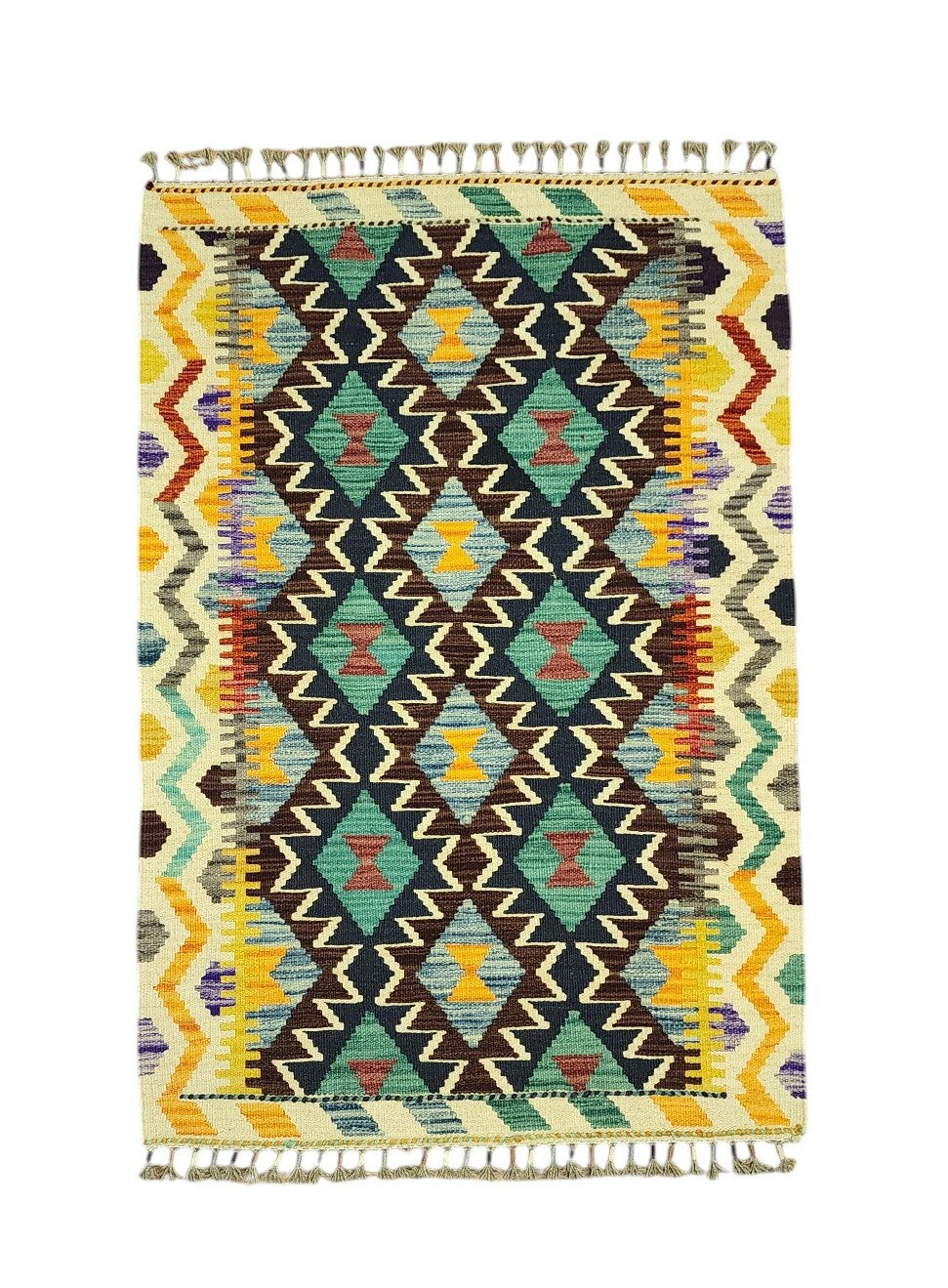 Hand-Woven Afghani Kilim Wool Rug 2'9" x 4'1"
