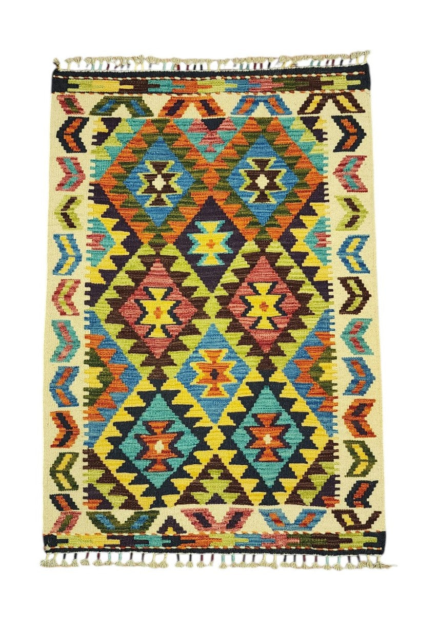 Hand-Woven Afghani Kilim Wool Rug 2'10" x 4'1"
