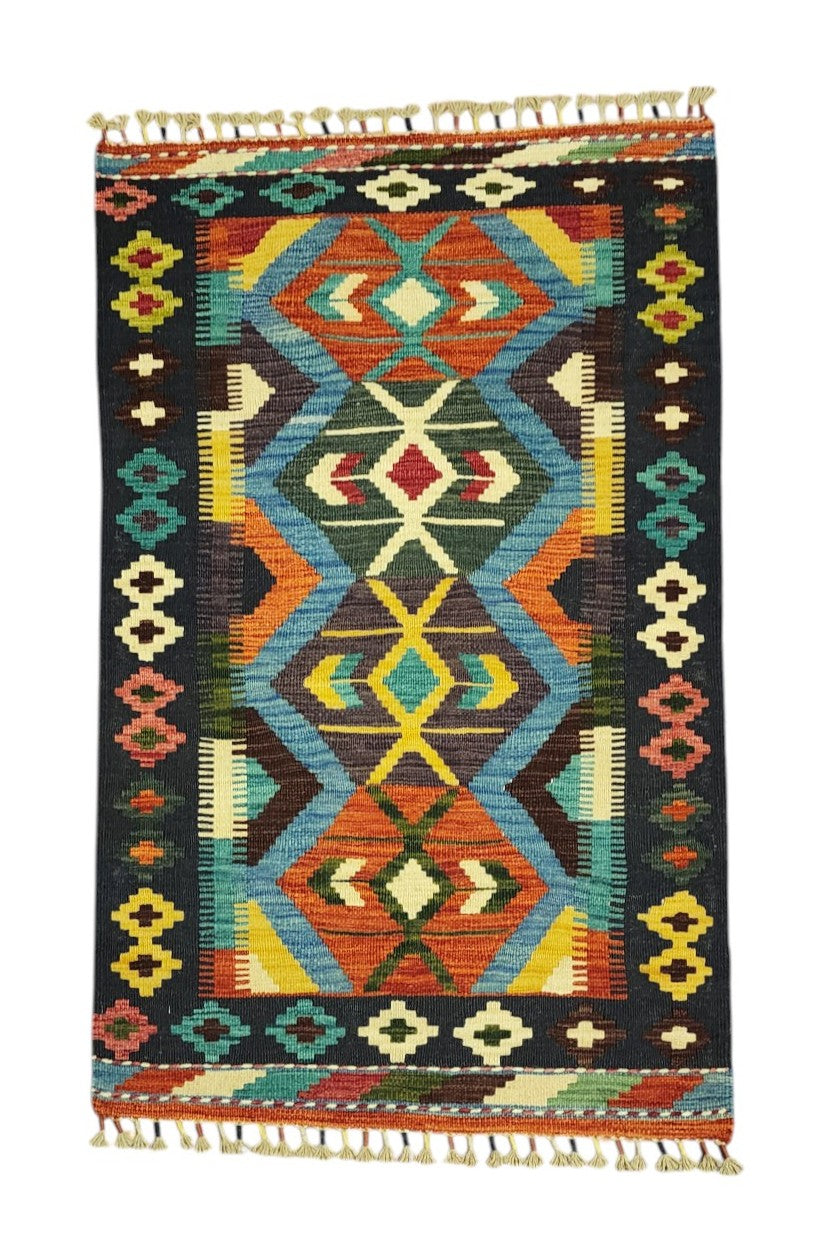 Hand-Woven Afghani Kilim Wool Rug 2'9" x 4'5"