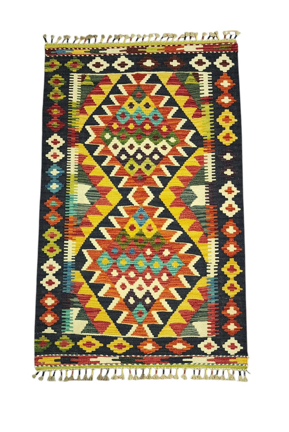 Hand-Woven Afghani Kilim Wool Rug 2'10" x 4'7"