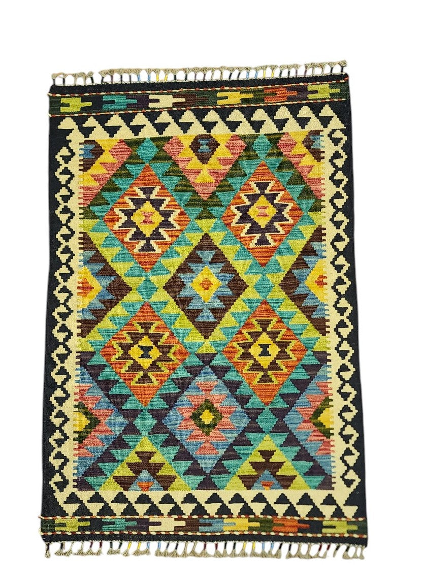 Hand-Woven Afghani Kilim Wool Rug 2'9" x 4'