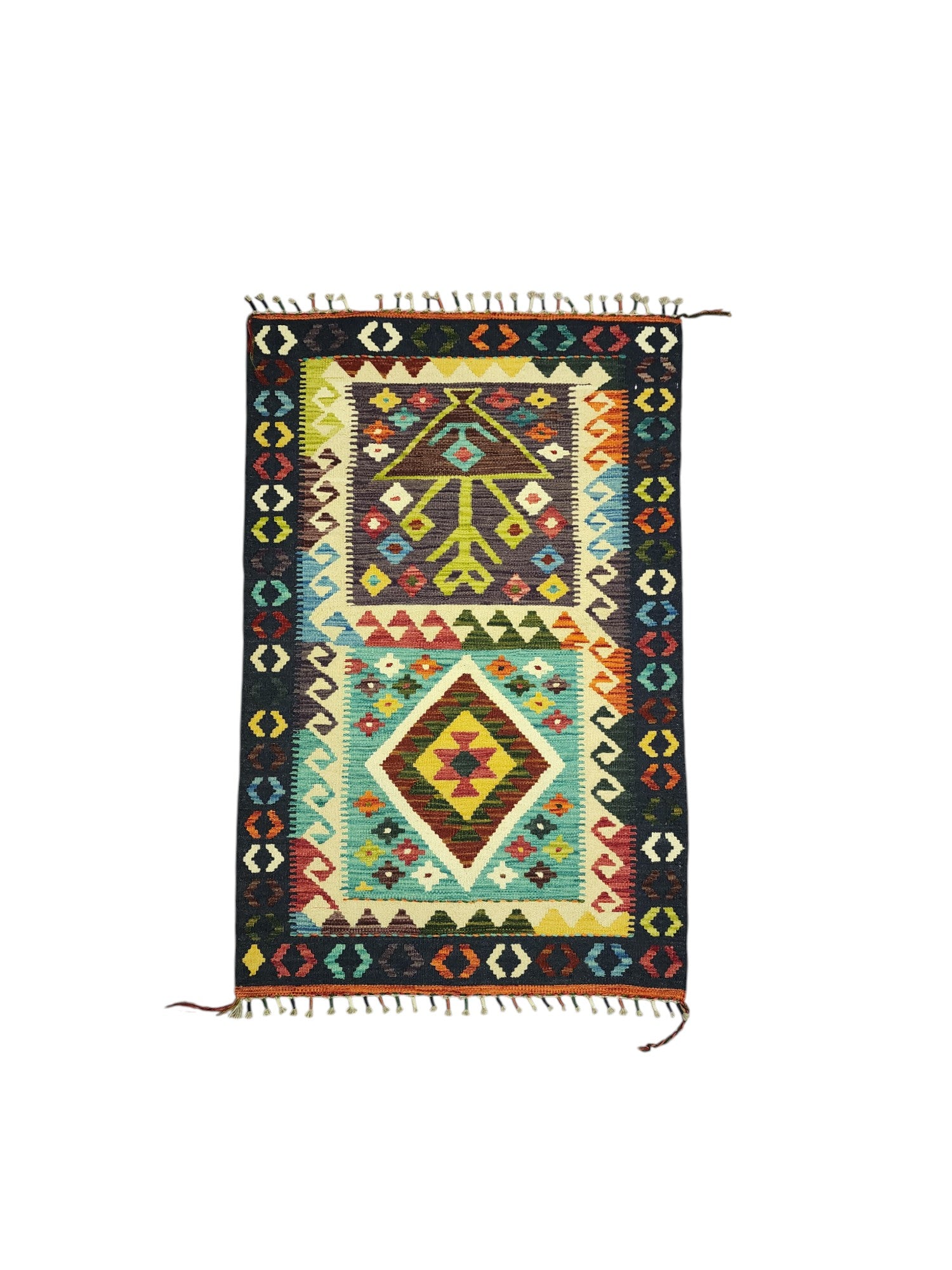 Hand-Woven Afghani Kilim Wool Rug 3'1" x 4'8"