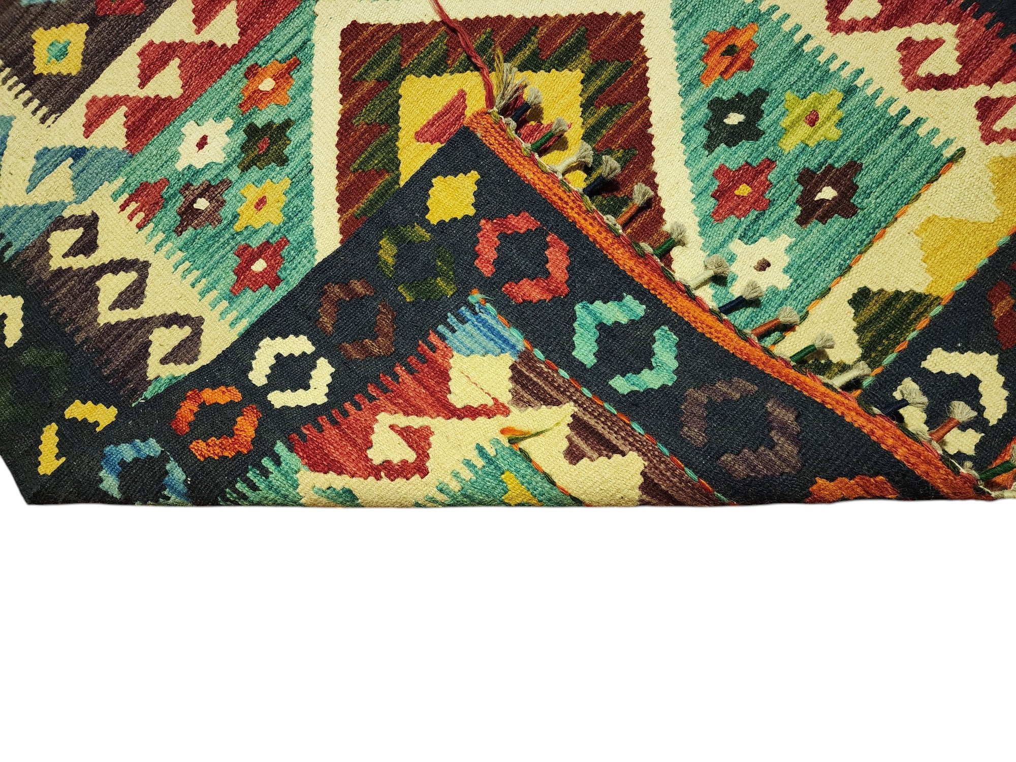 Hand-Woven Afghani Kilim Wool Rug 3'1" x 4'8"