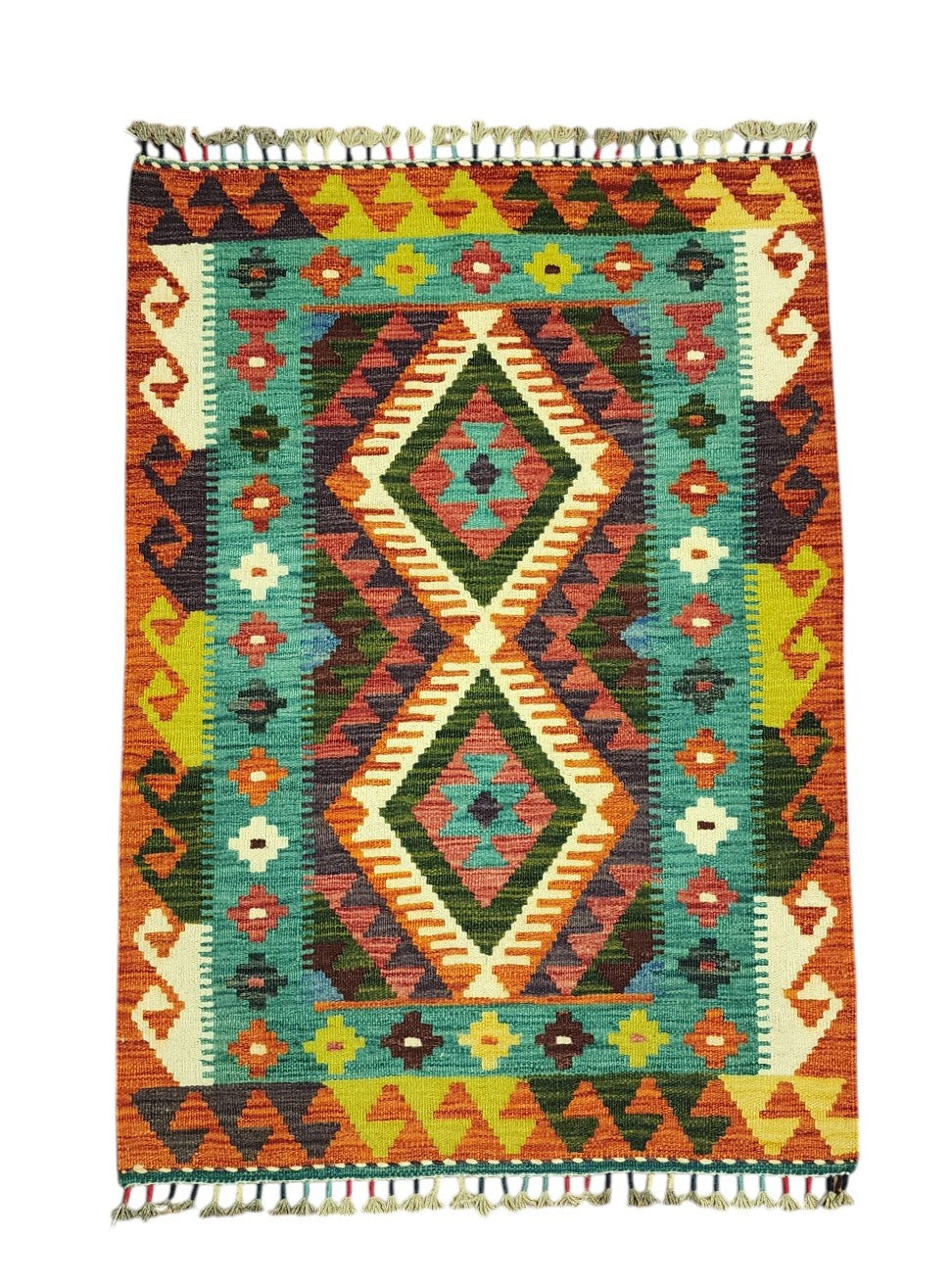 Hand-Woven Afghani Kilim Wool Rug 2'9" x 3'11"