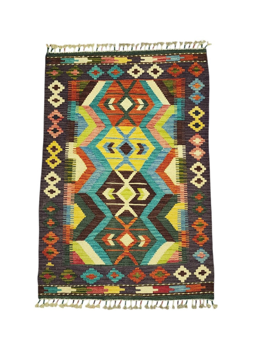 Hand-Woven Afghani Kilim Wool Rug 2'11" x 4'3"